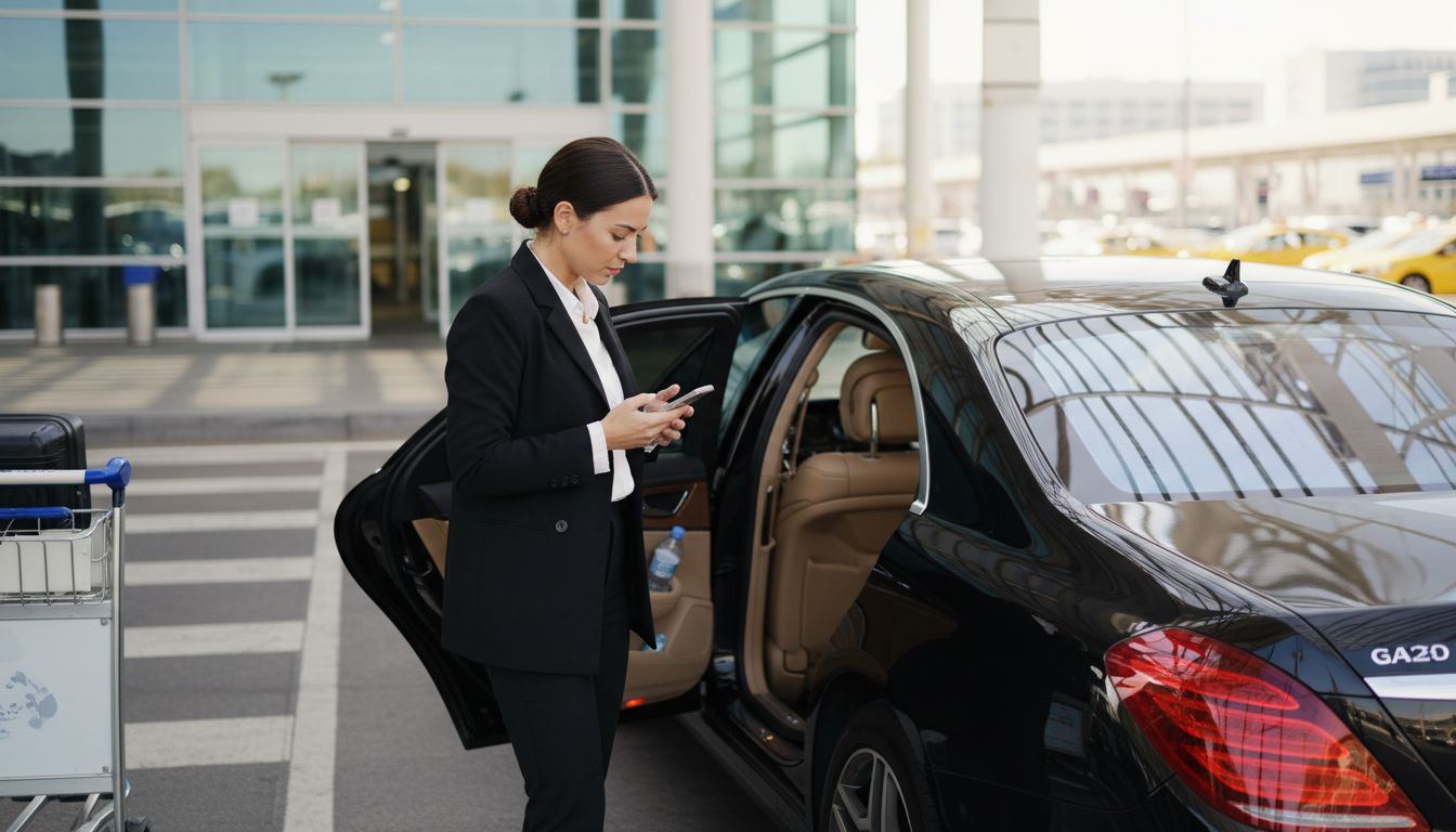 Livery service chauffeur waits at airport curb