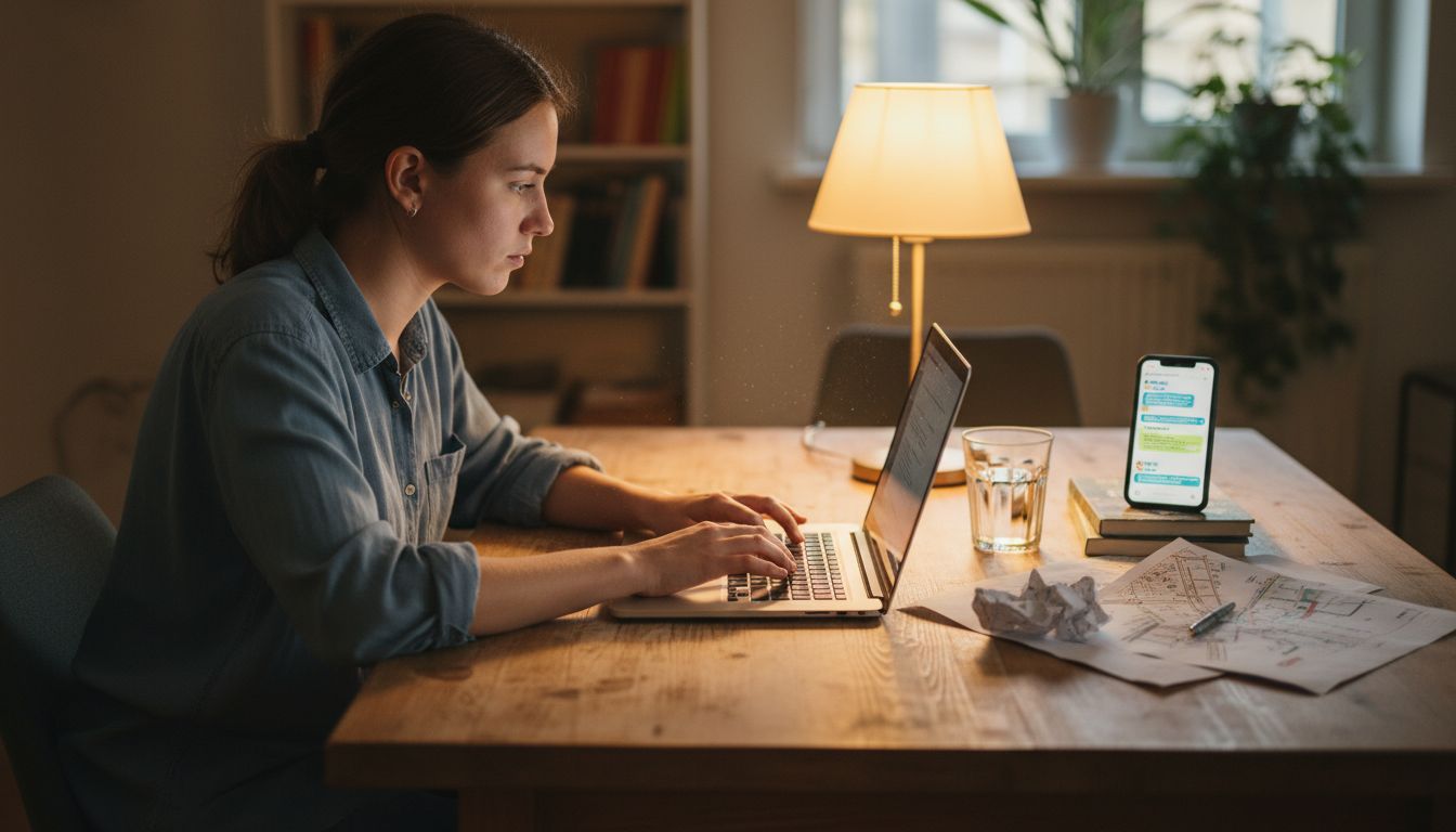 Woman sending detailed airport pickup email