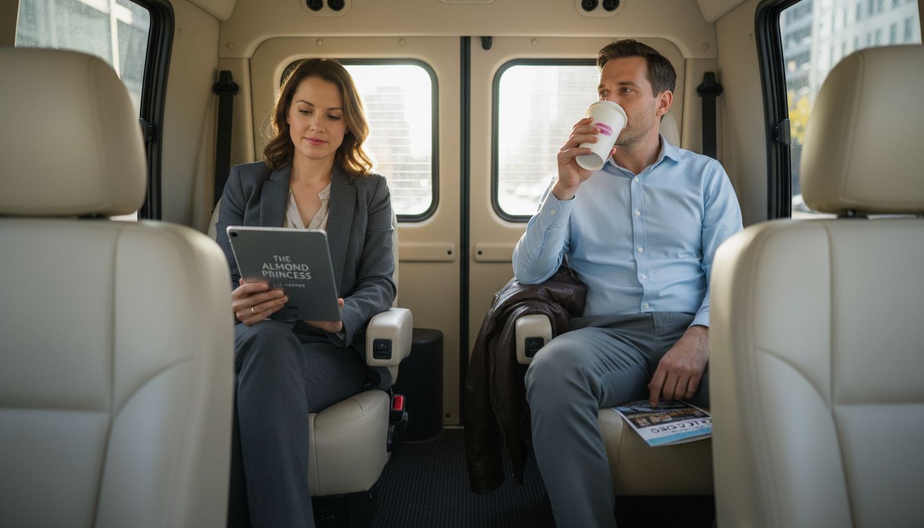 Passengers enjoying luxury shuttle amenities