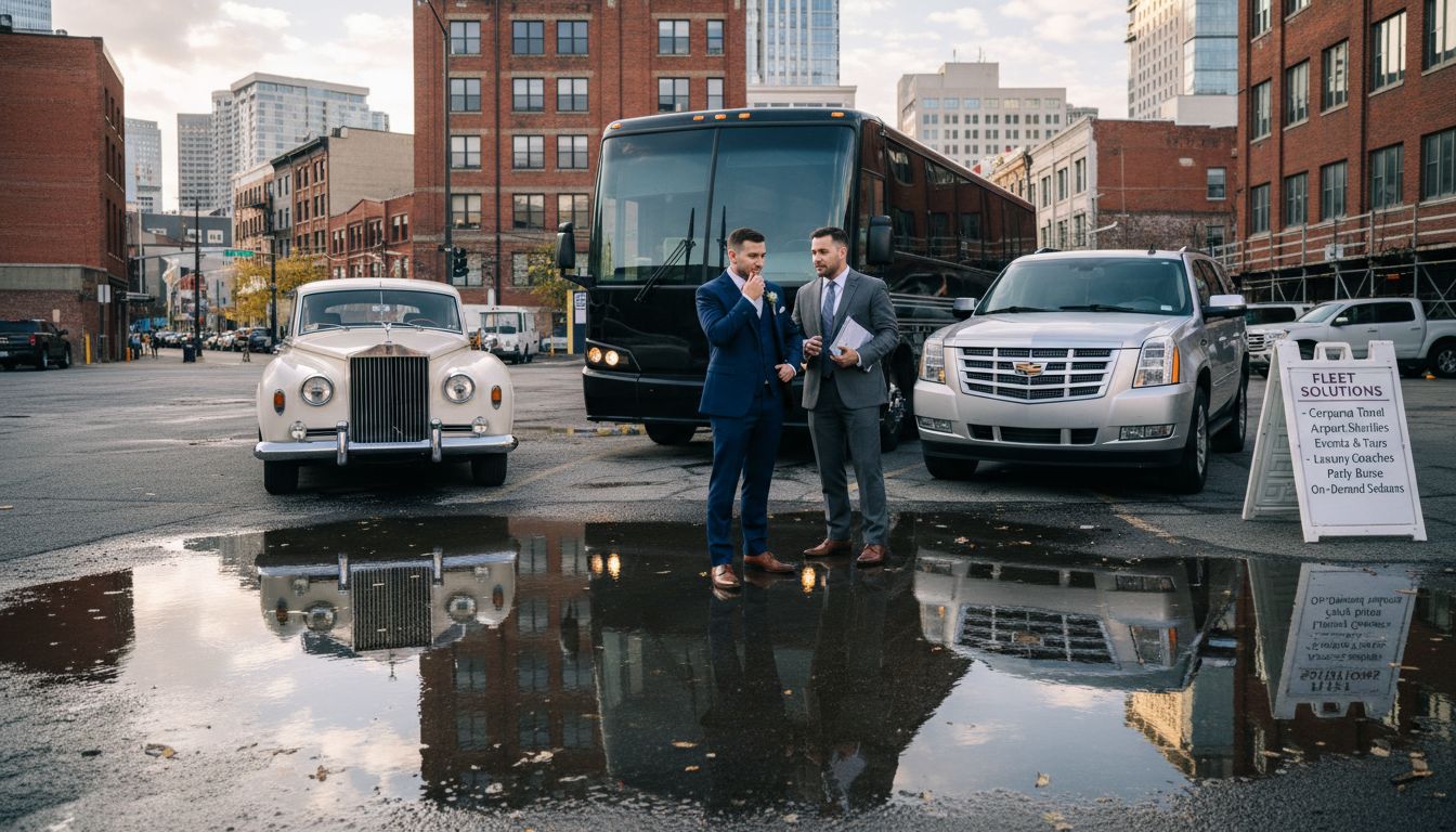 Groom choosing wedding fleet options