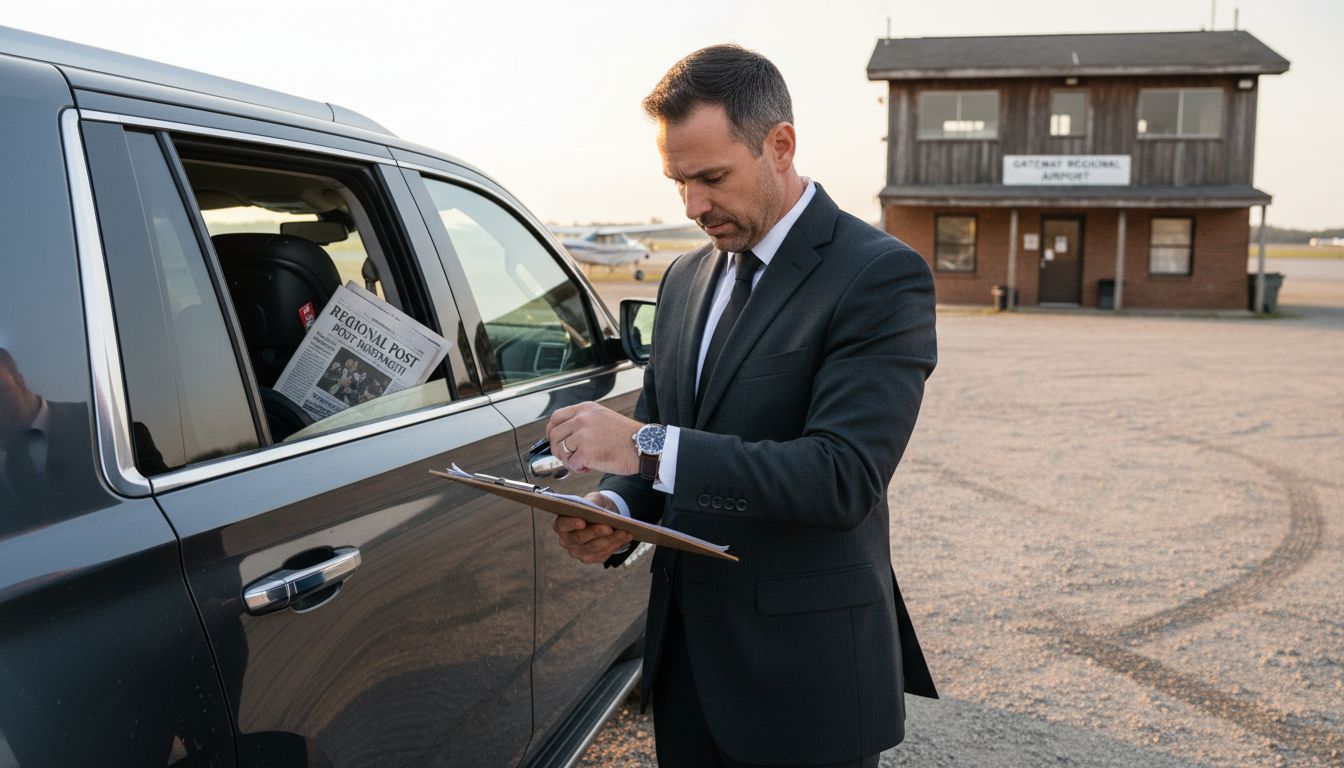 Chauffeur reviewing checklist near SUV