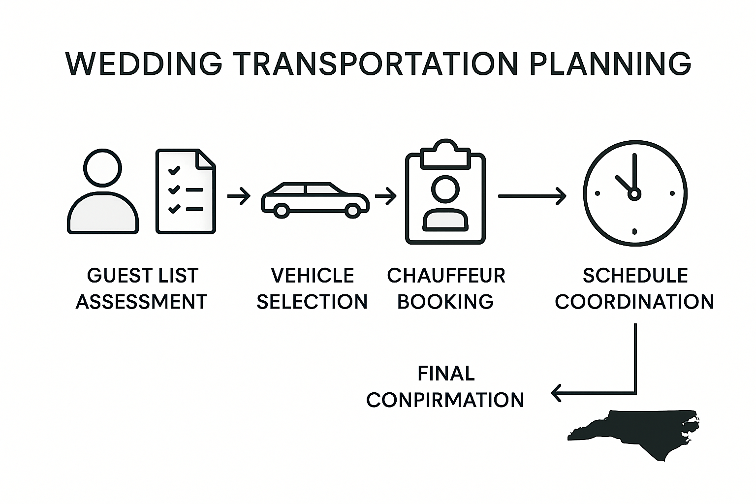 Infographic of 5 wedding transport steps