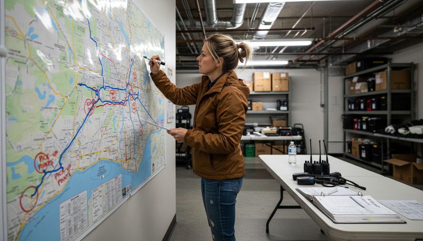 Event coordinator mapping shuttle logistics