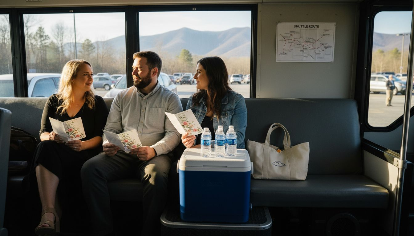 Guests seated in wedding shuttle bus