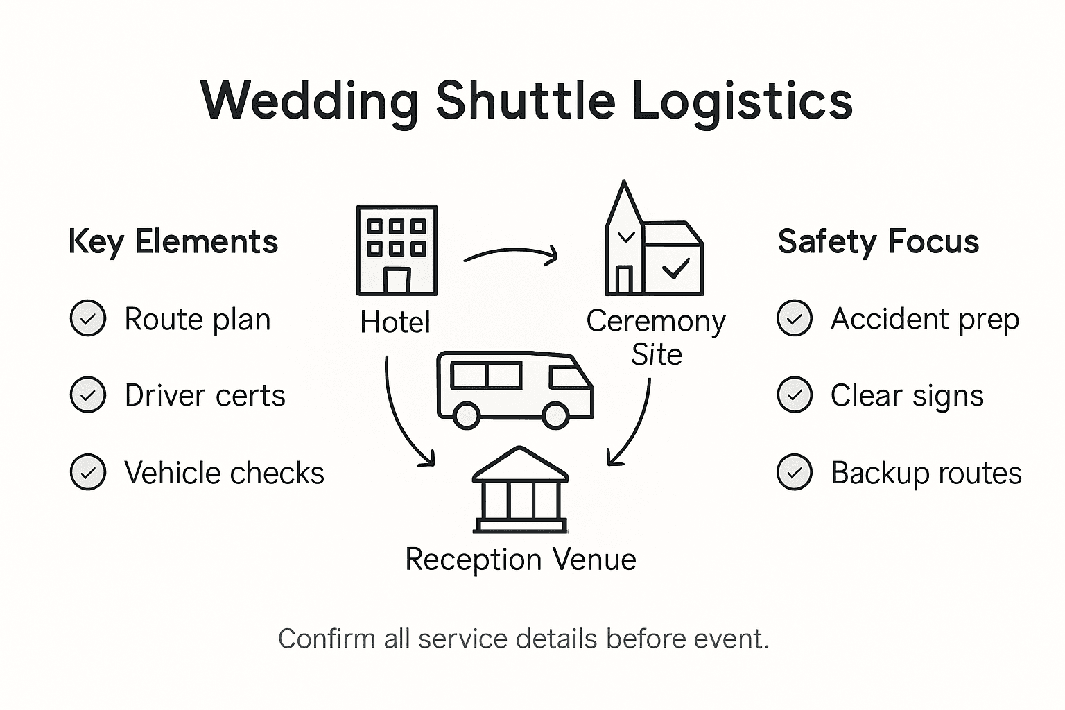 Infographic showing wedding shuttle logistics and safety