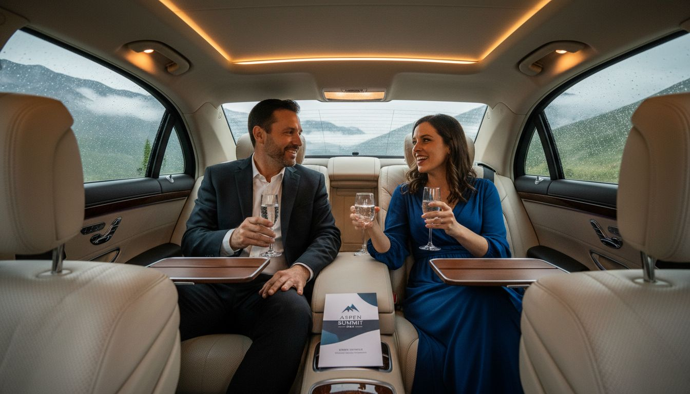 Guests relaxing inside chauffeured sedan