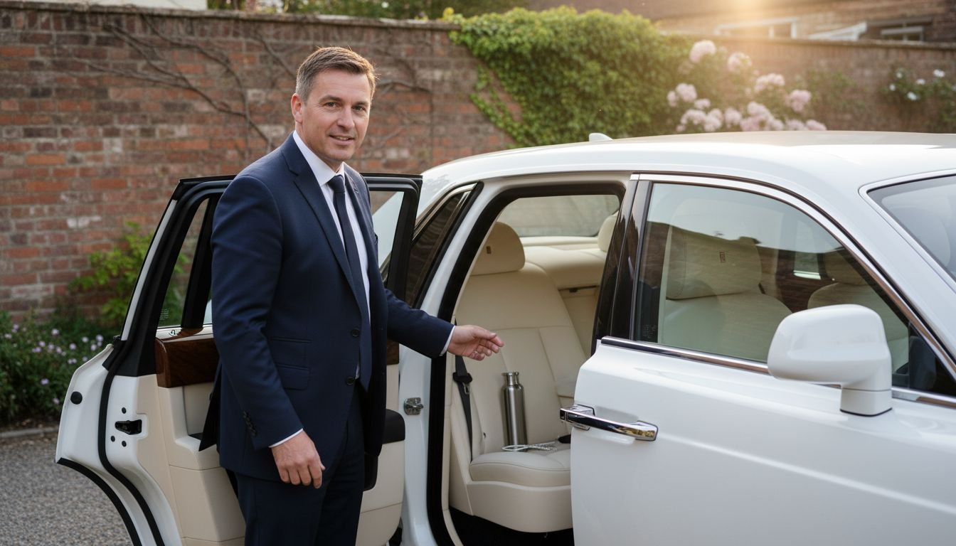 Rolls Royce sedan interior with chauffeur