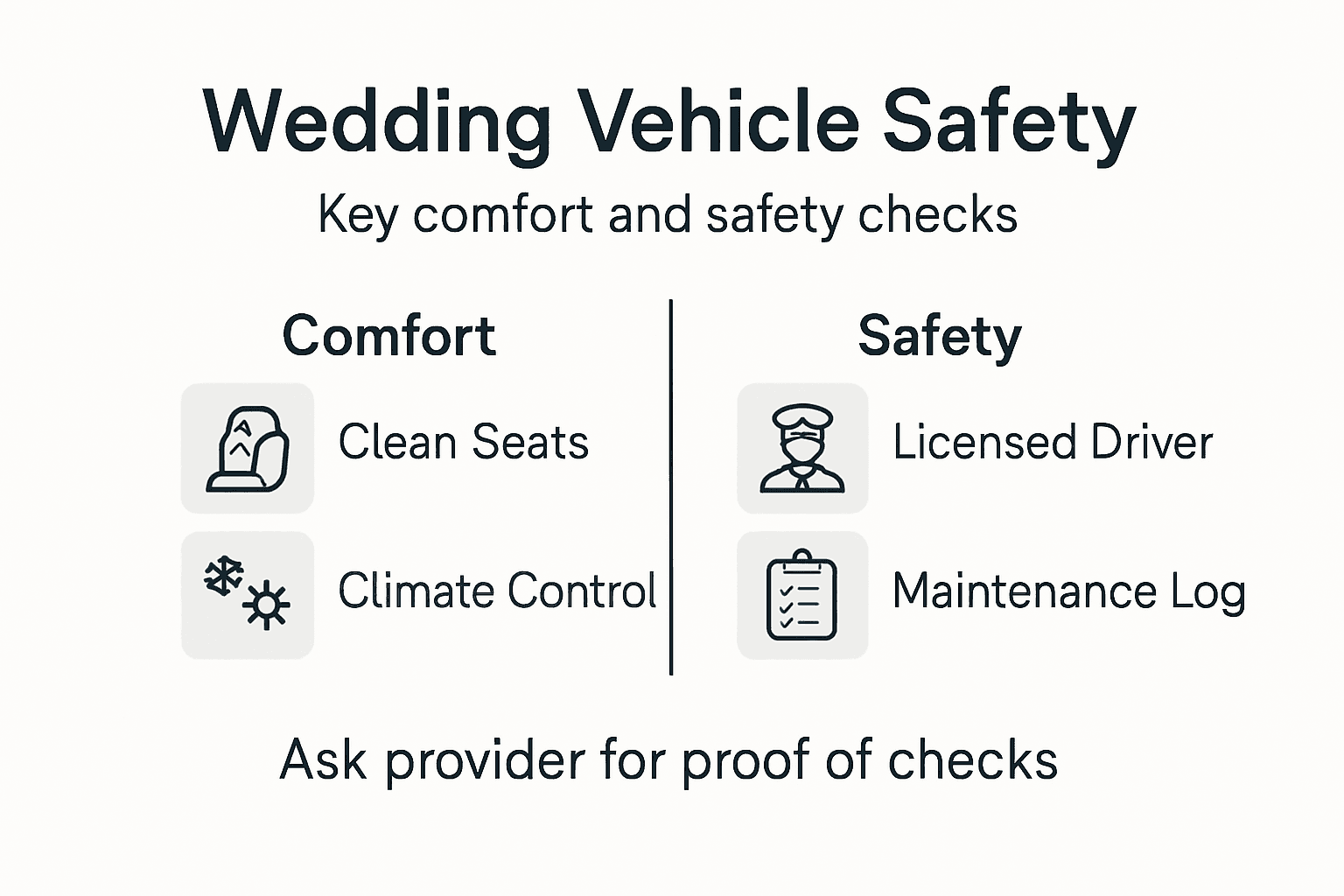 Infographic of wedding vehicle comfort and safety tips