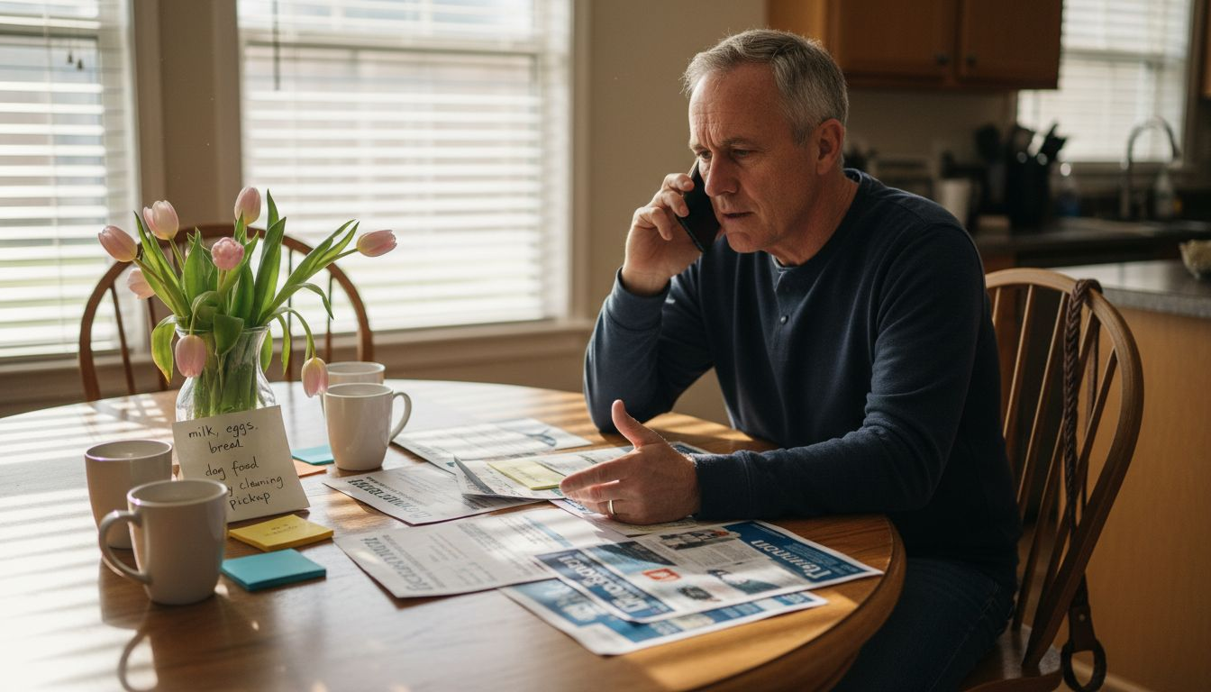 Booking wedding cars at a kitchen table