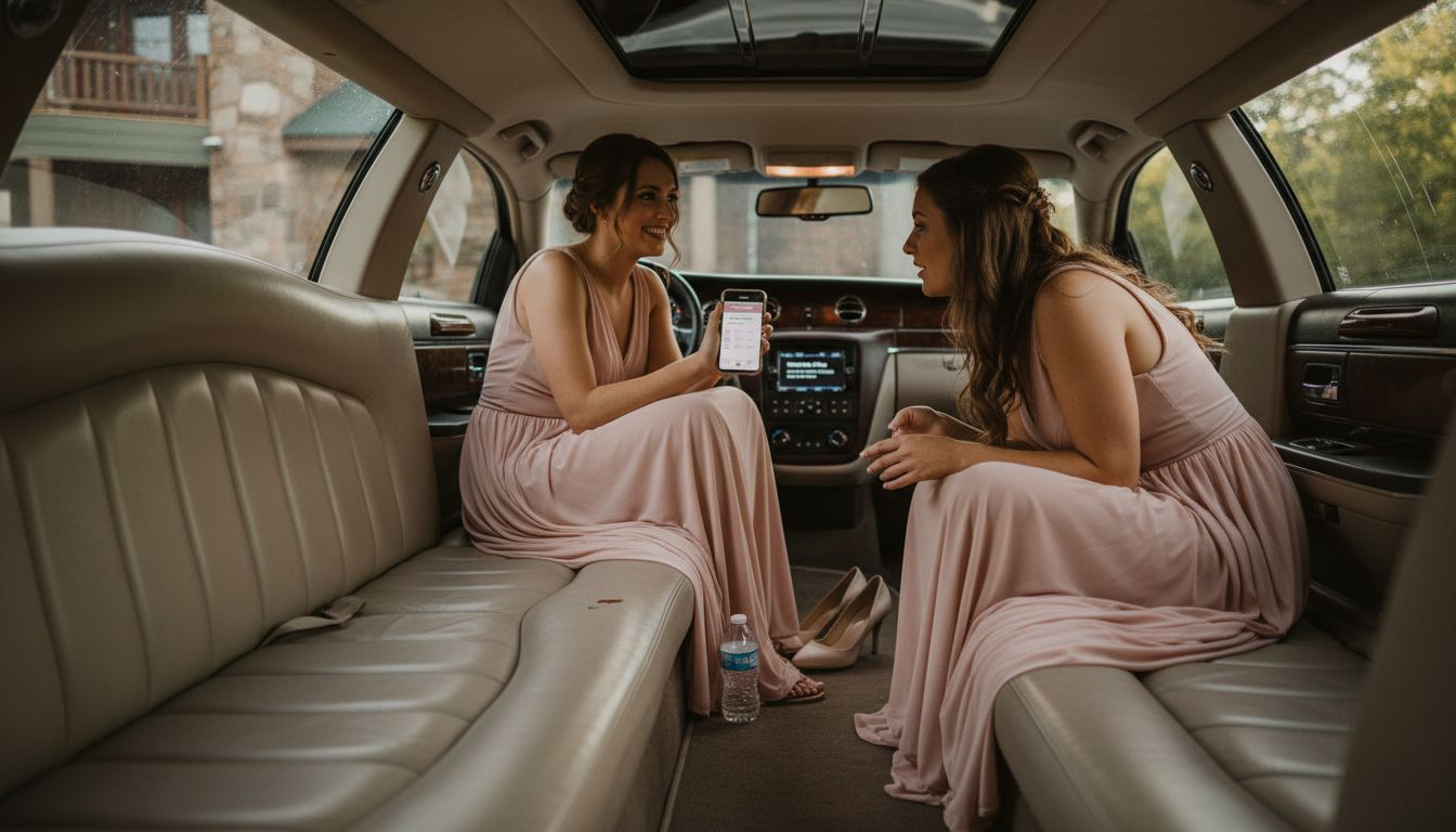 Bridesmaids in limo for NC wedding transport