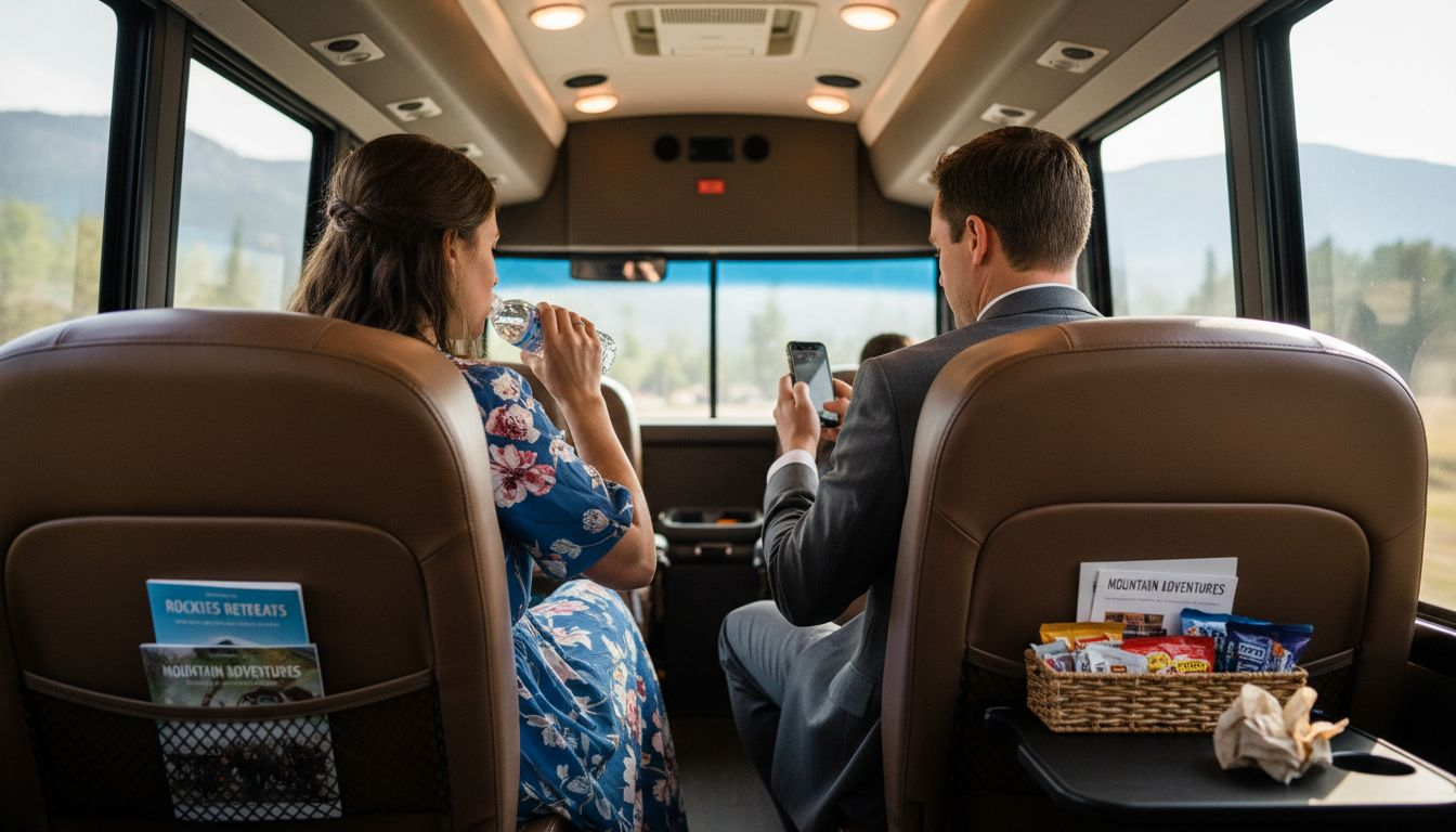 Guests relax inside luxury wedding shuttle