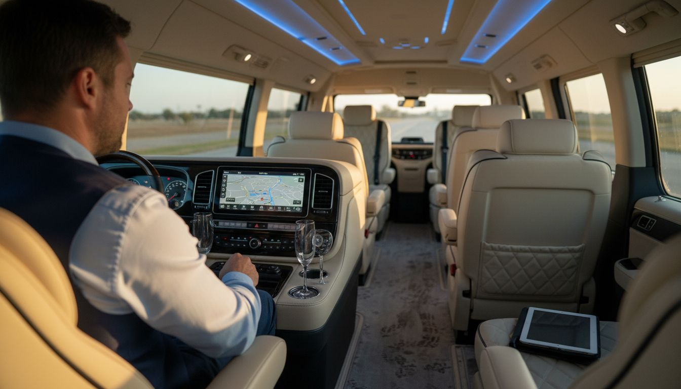 High-tech luxury shuttle interior with driver