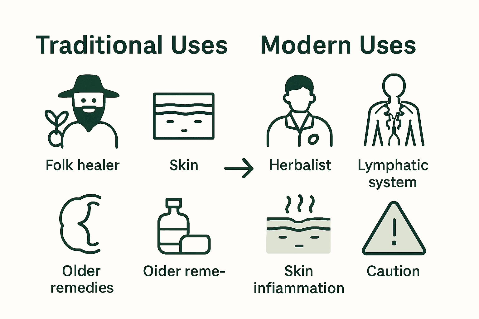 Traditional vs. Modern uses of poke root oil infographic