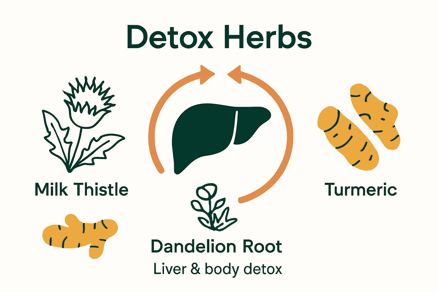 Infographic showing benefits of three detox herbs.