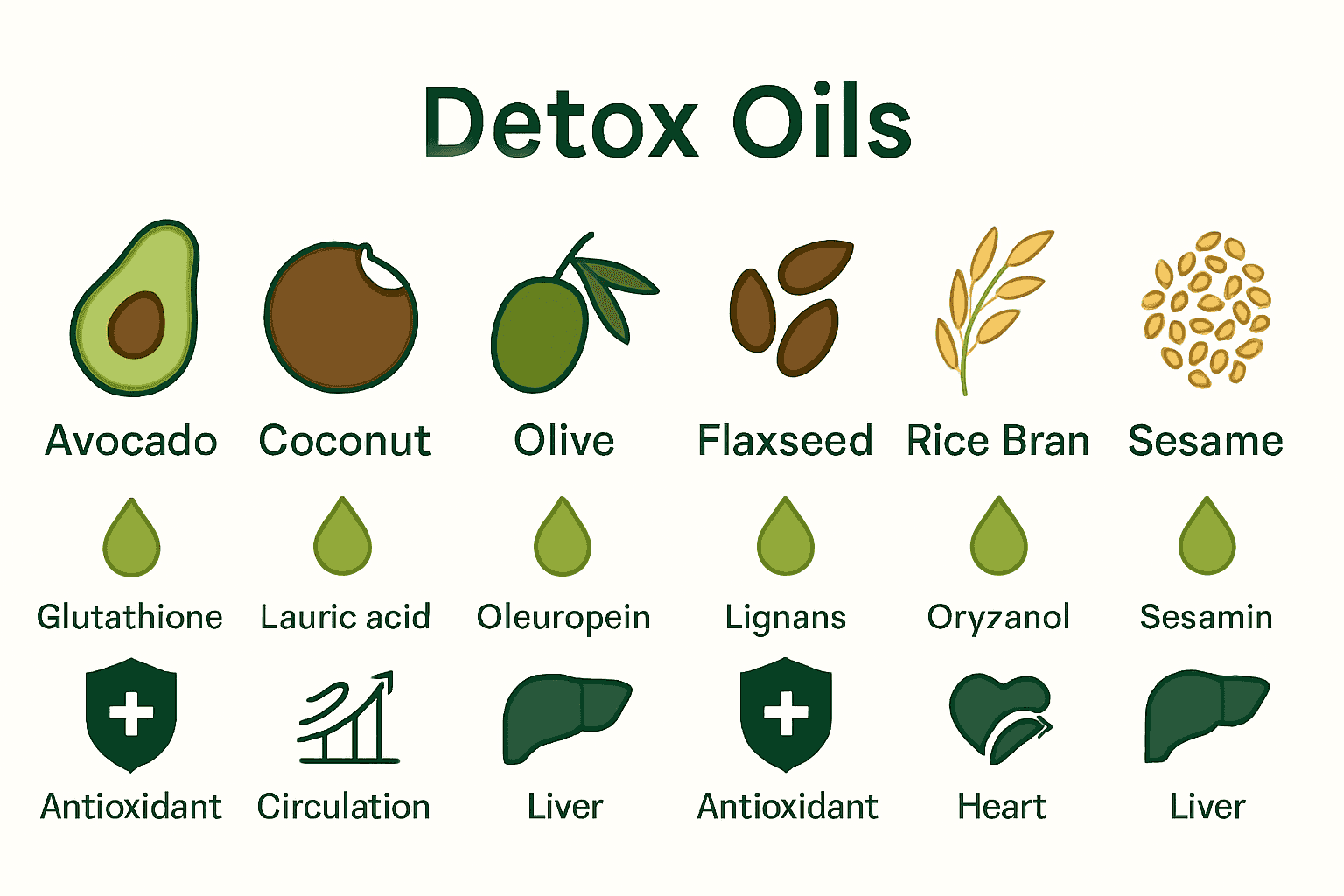 Infographic comparing detox oils and their key benefits.