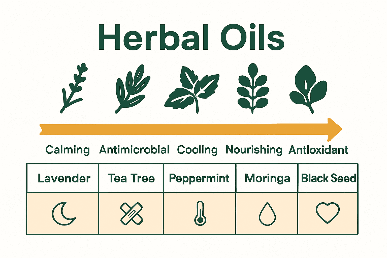 Comparison infographic of top five herbal oils and their benefits.