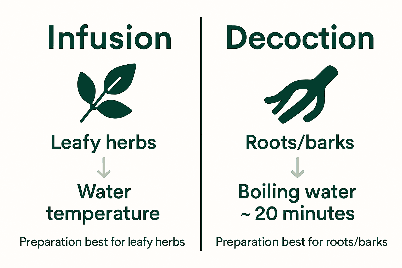 Infographic comparing infusion and decoction methods.