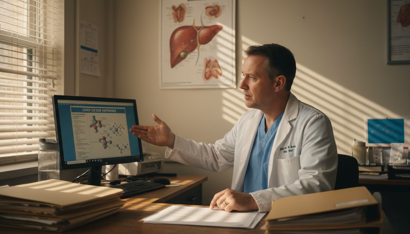 Doctor showing liver detox diagram to patient