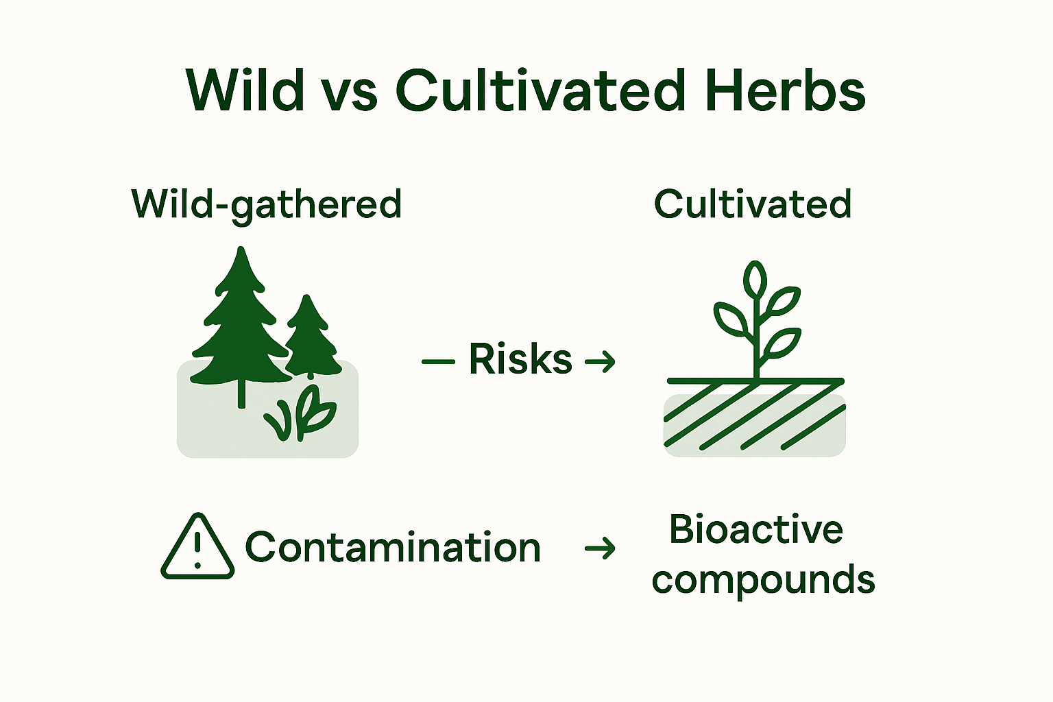 Infographic comparing wild and cultivated herbs safety
