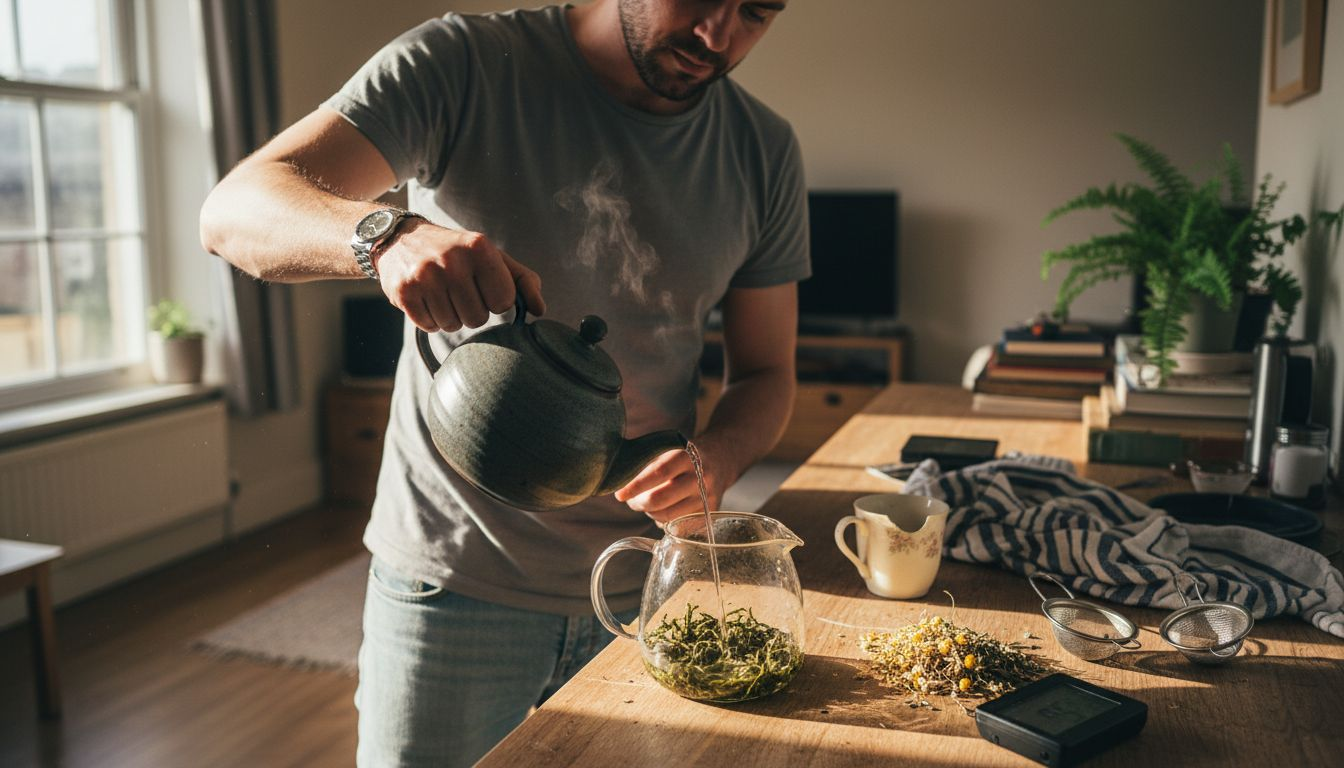 Man preparing detox tea blend