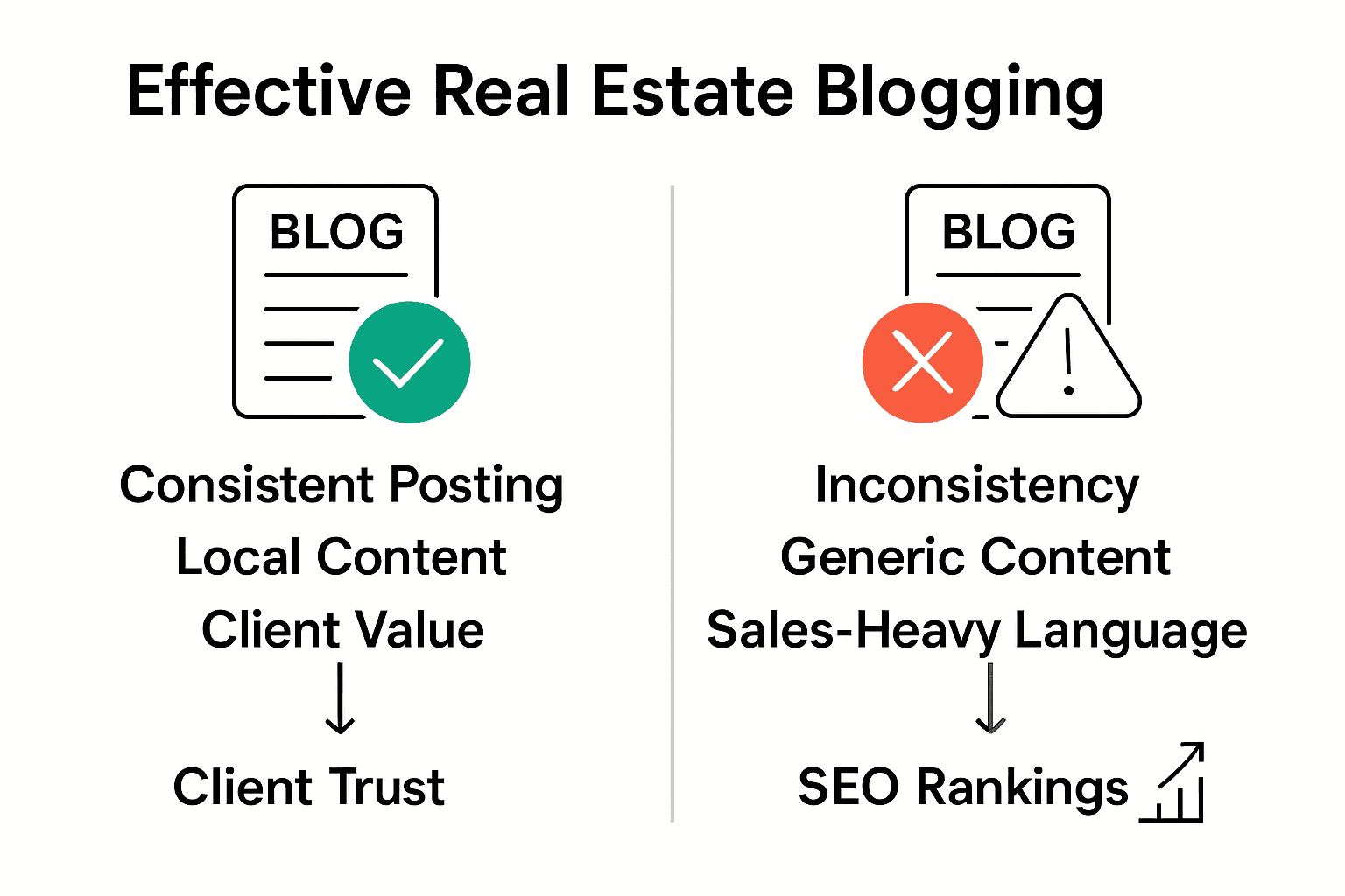 Infographic comparing real estate blogging best practices and common mistakes