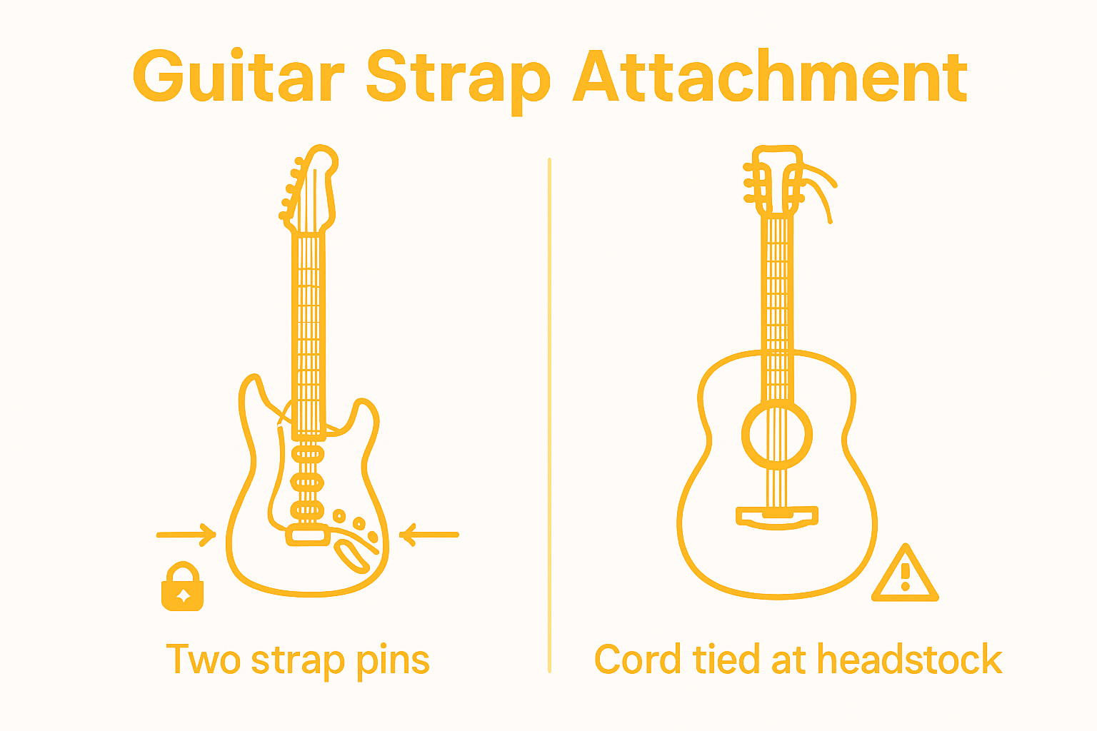 Infographic showing guitar strap attachment methods