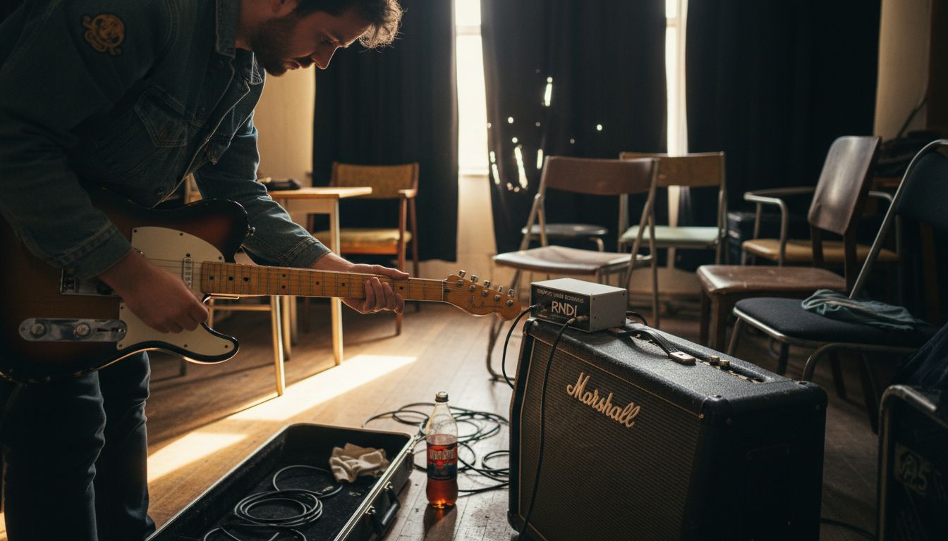 Guitarist plugging into passive DI box