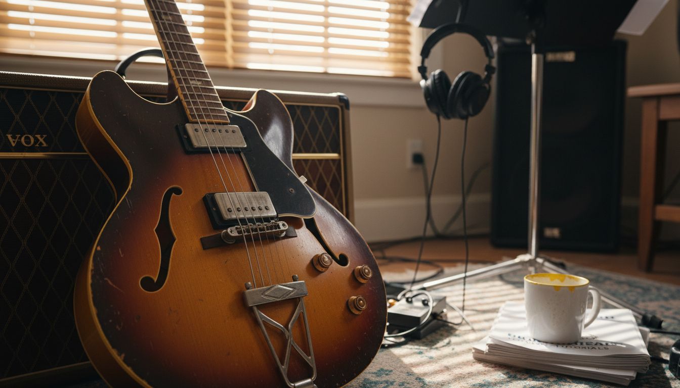 Close up hollow body guitar f-hole details