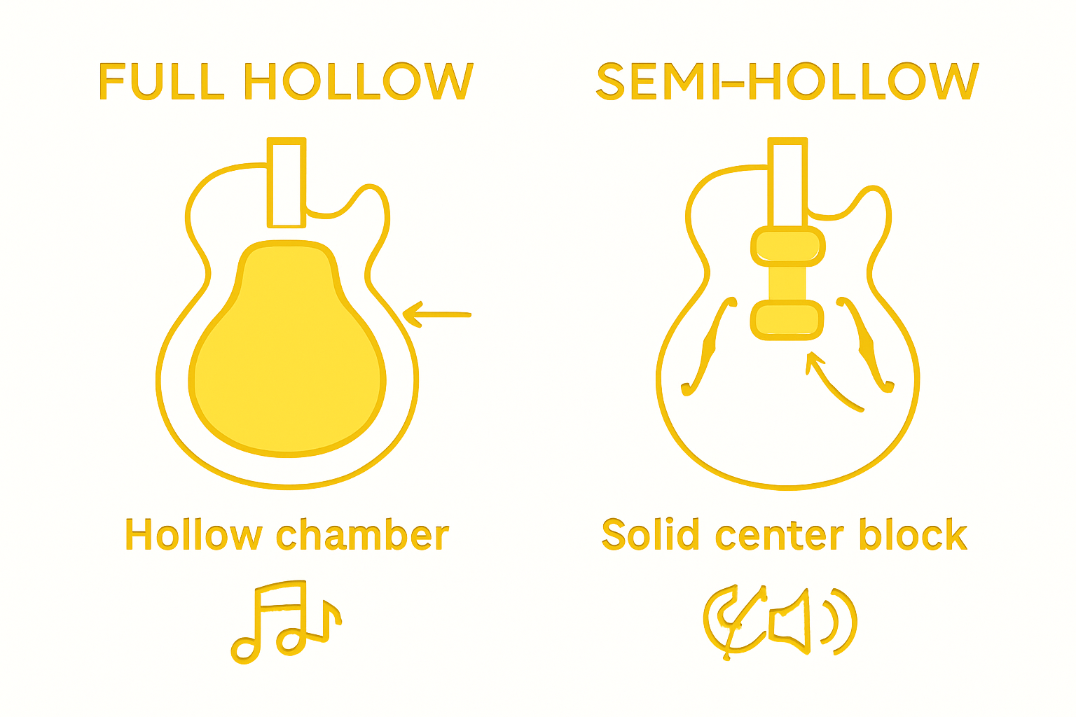 Infographic comparing hollow and semi-hollow guitars
