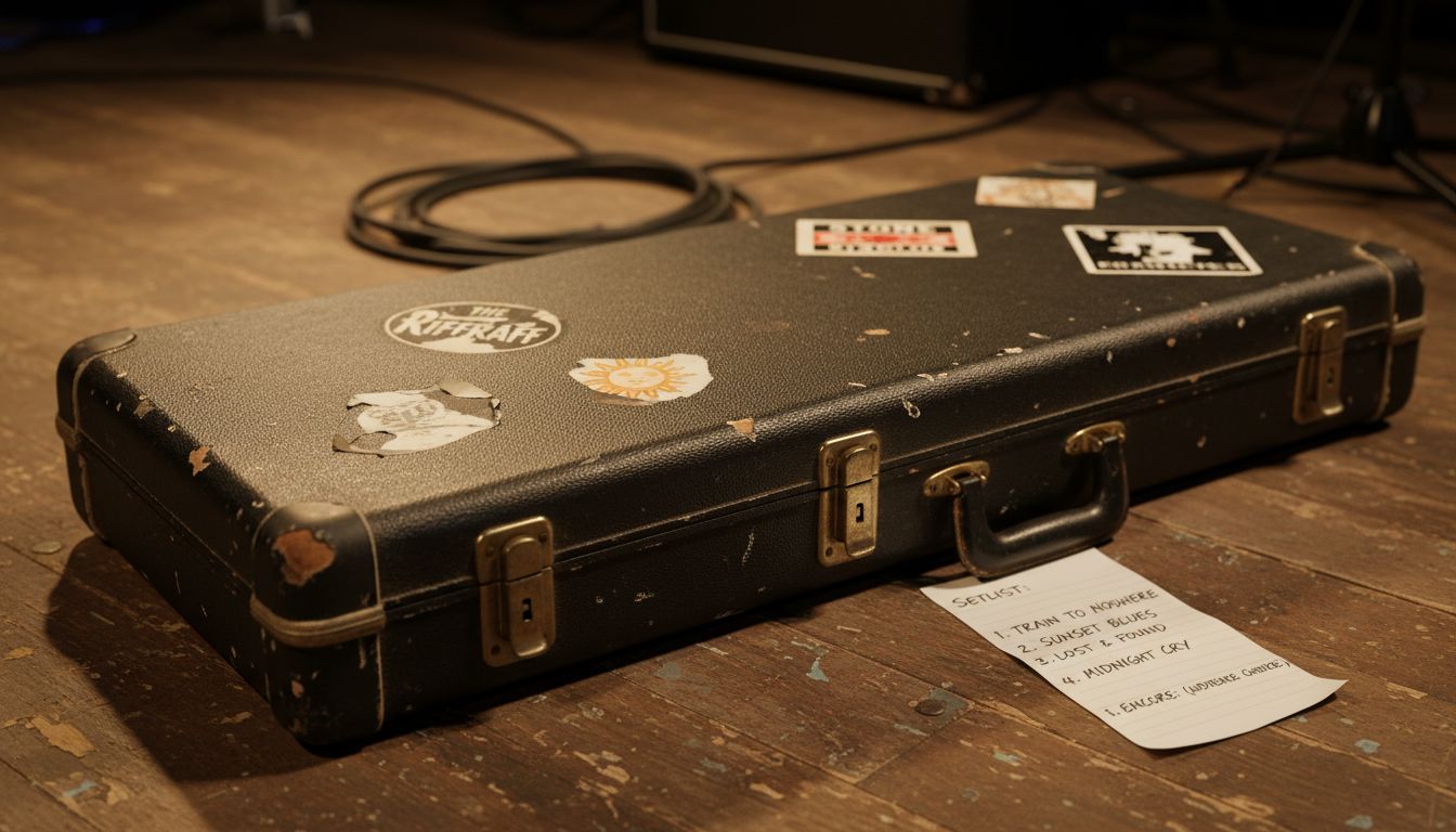 Close-up of rugged hardshell guitar case