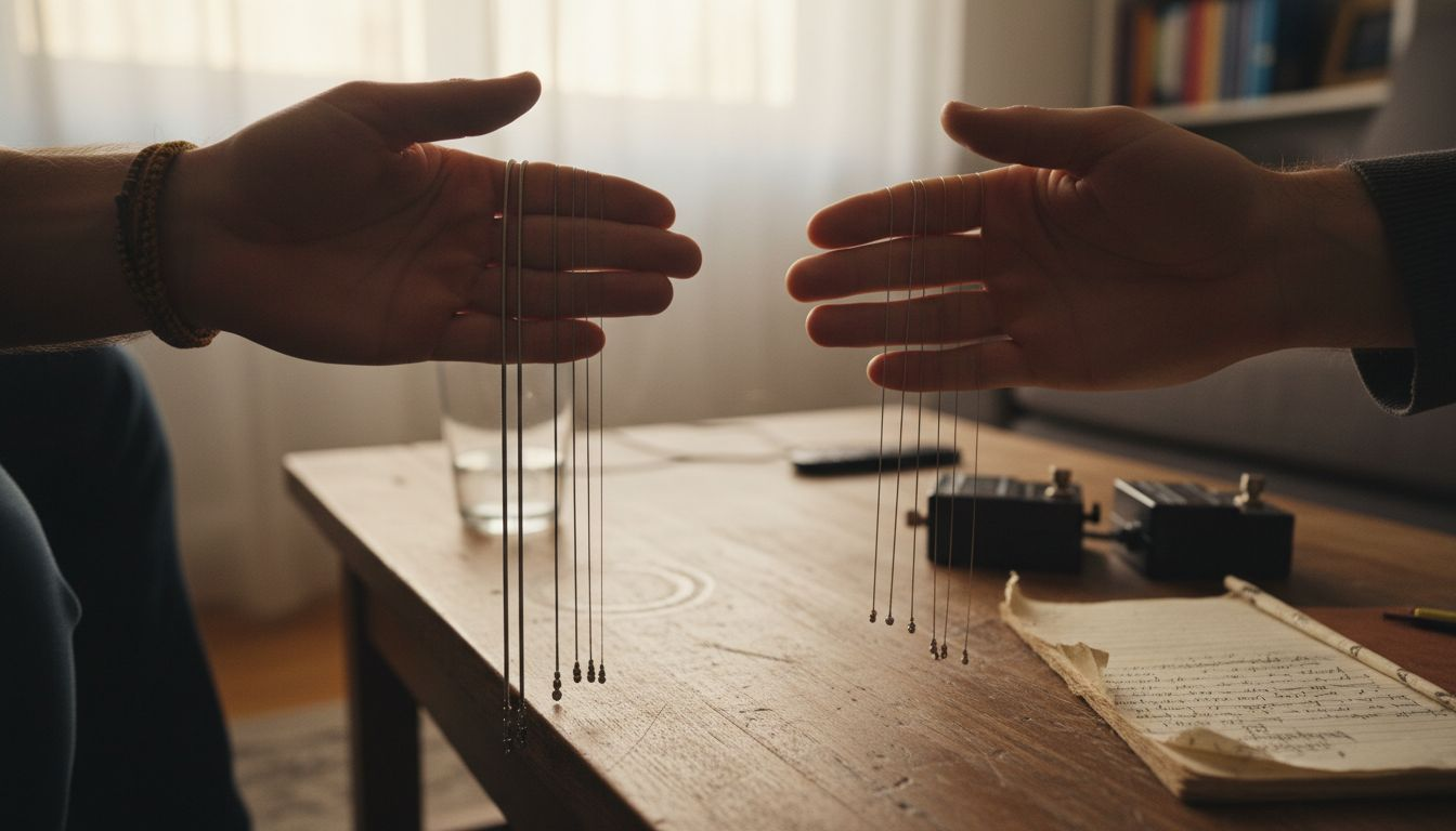 Hands compare thick and thin guitar strings