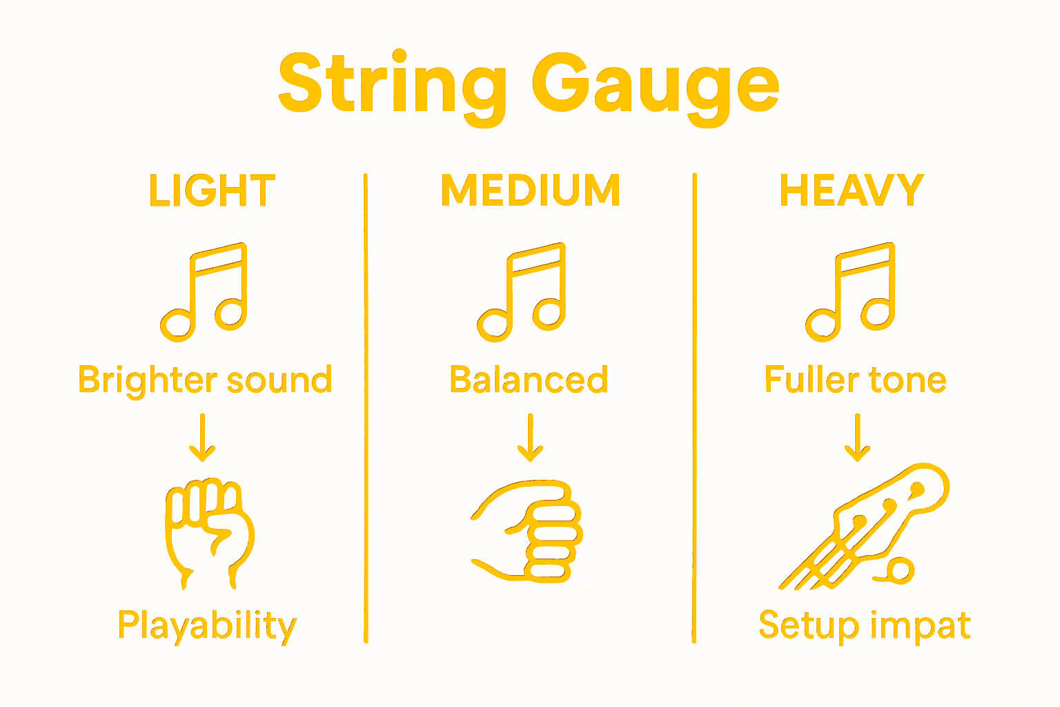 Infographic comparing light, medium, heavy string gauges