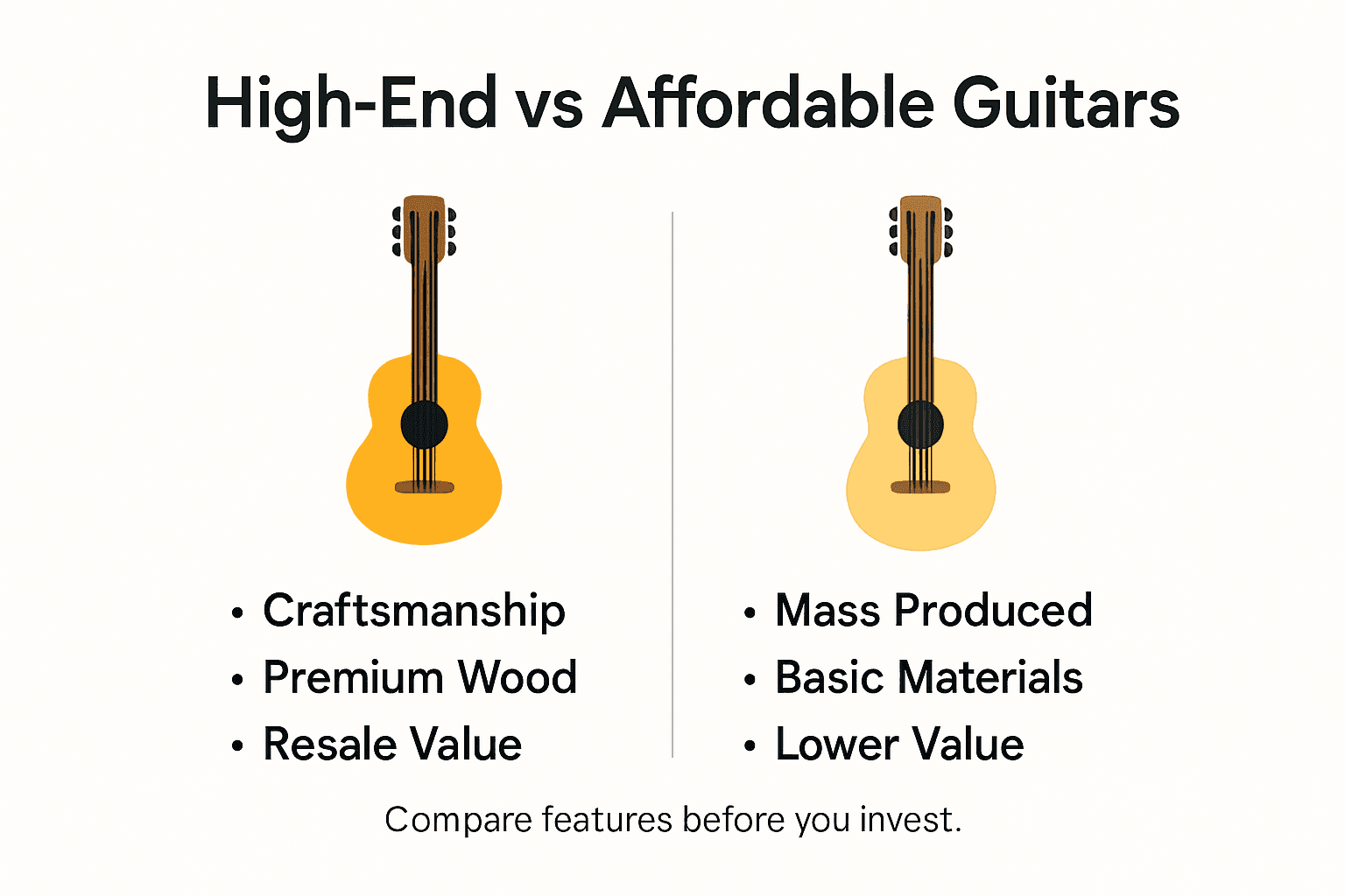 Infographic comparing high-end and affordable guitars