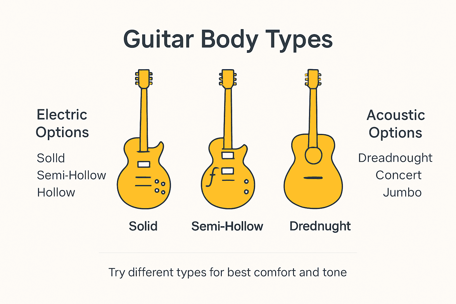 Infographic showing guitar body type comparison