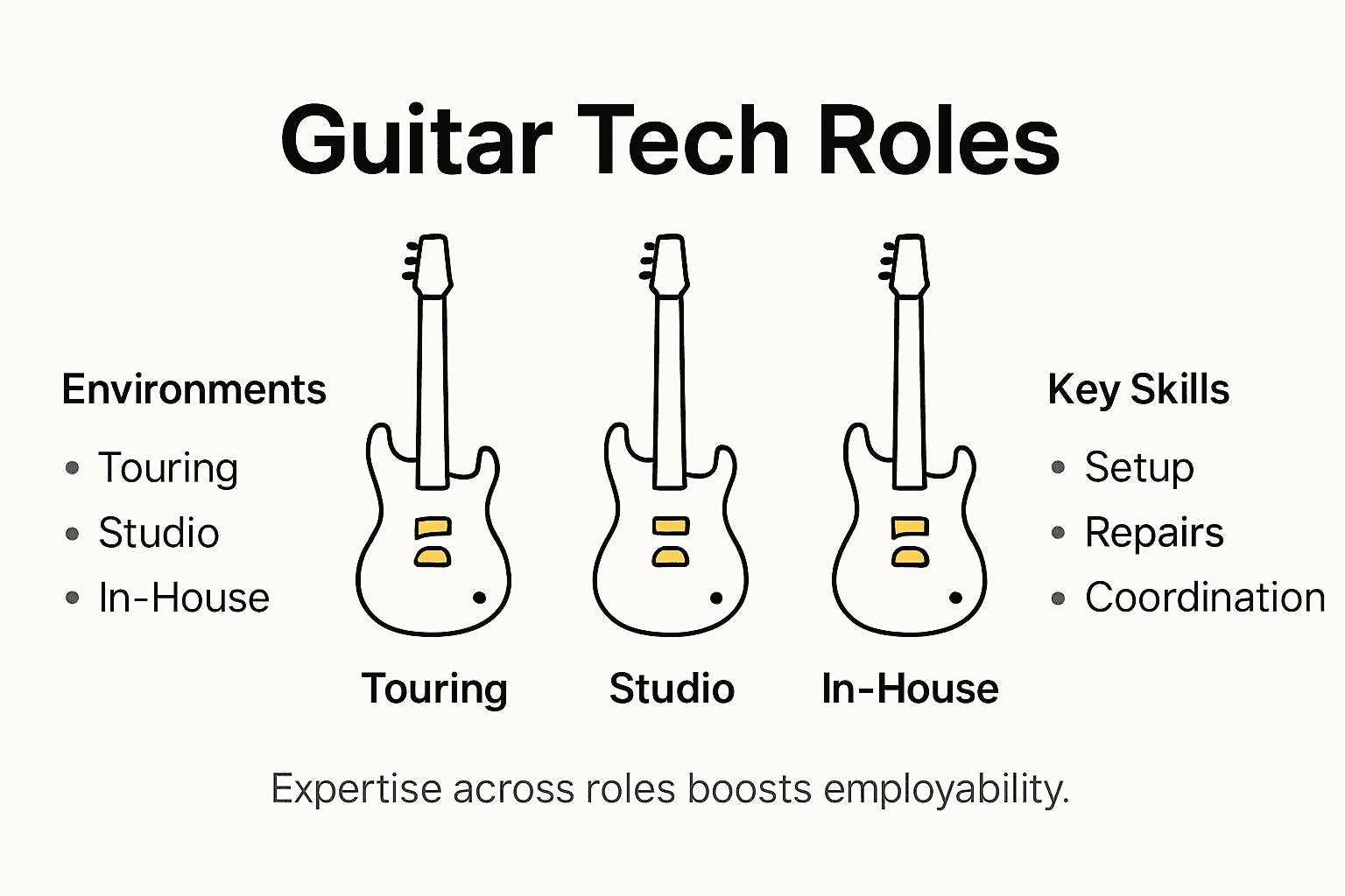 Infographic showing guitar tech roles and skills