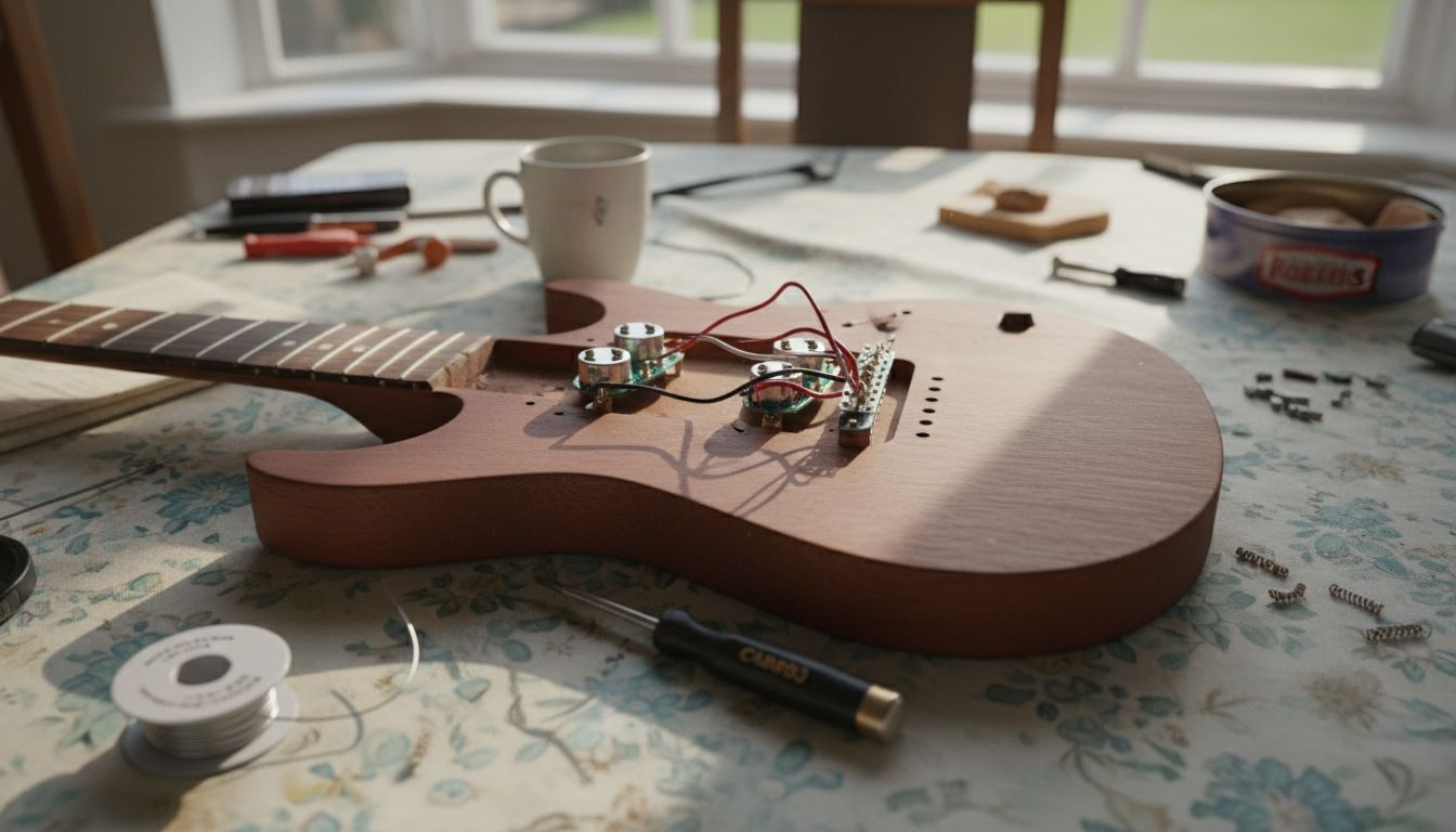 Guitar output jack internal wiring exposed