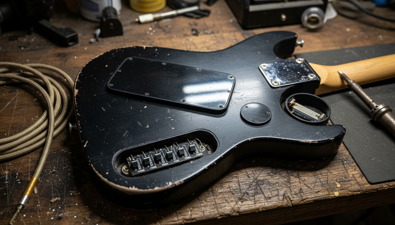 Active preamp controls on guitar body