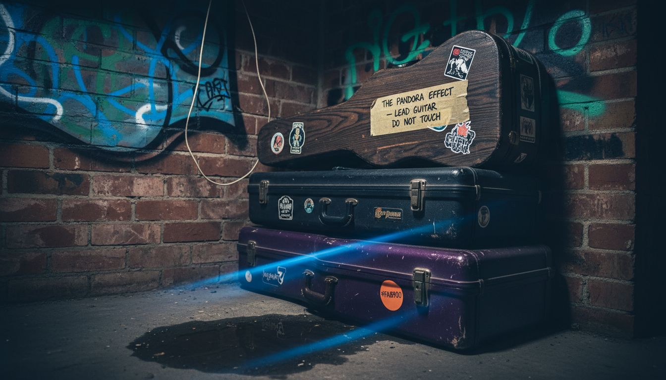 Stacked hard guitar cases showcase materials