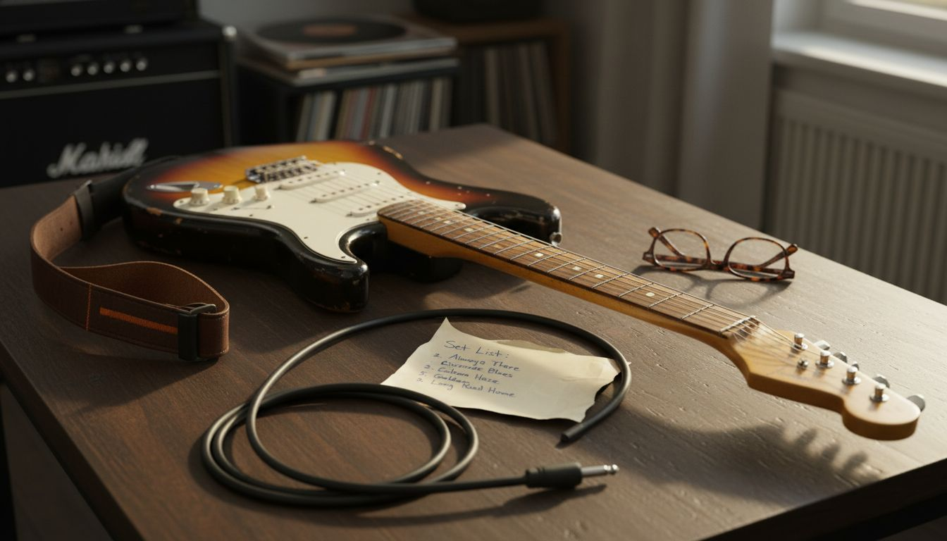 Close-up Strat reissue on scratched table