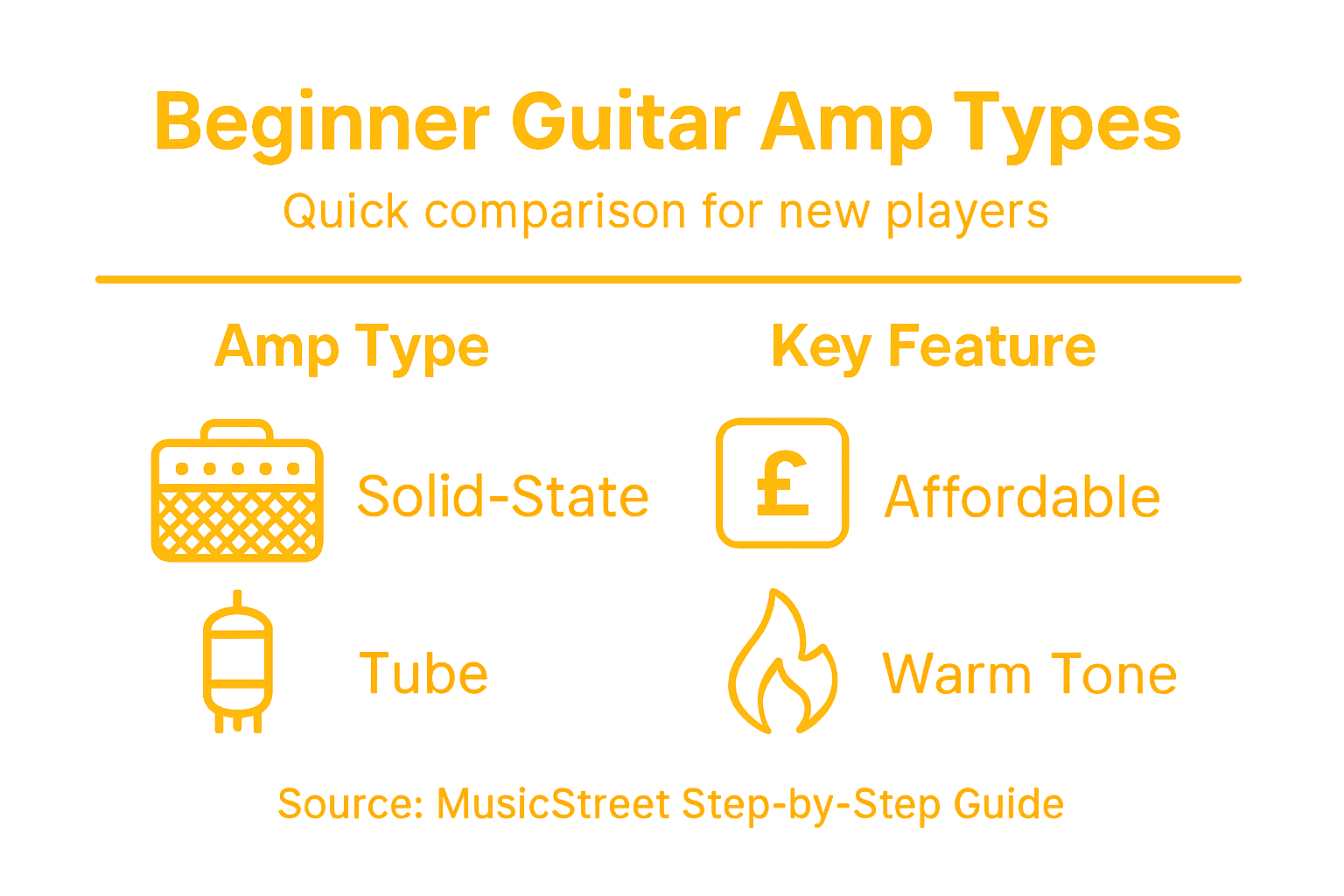 Infographic comparing beginner guitar amp types