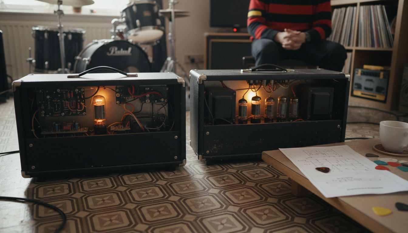 Inside view of hybrid and tube amps