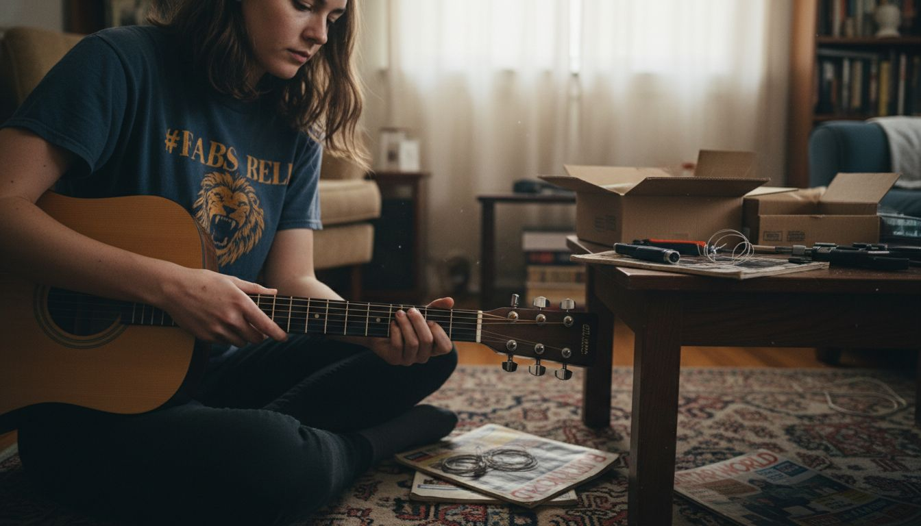 Guitarist installing new hardware at home