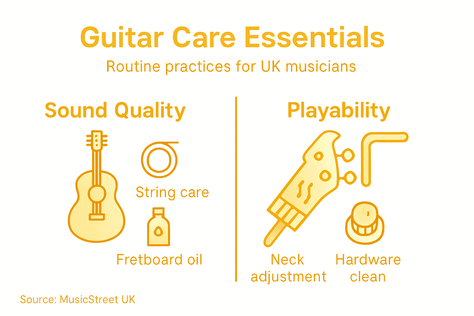 Infographic on guitar care essentials for UK