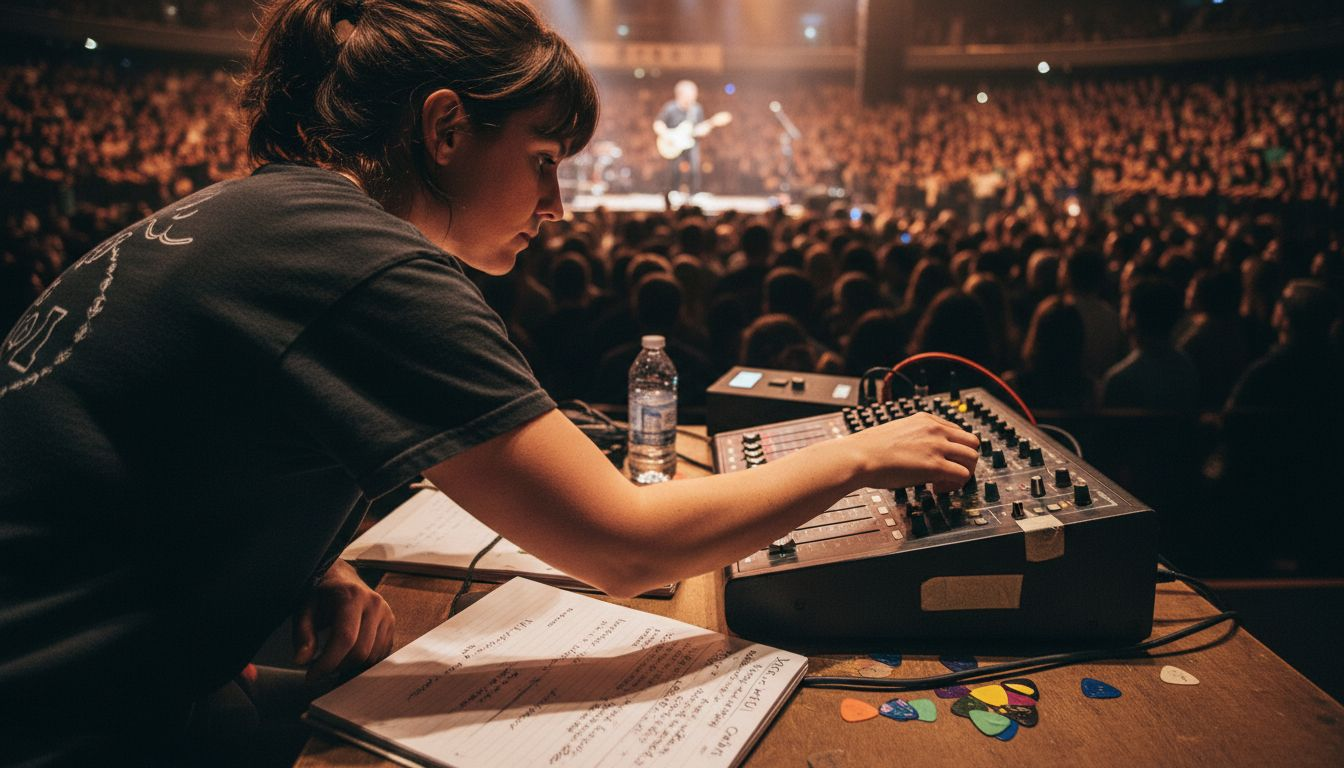 Sound engineer adjusting live guitar mix