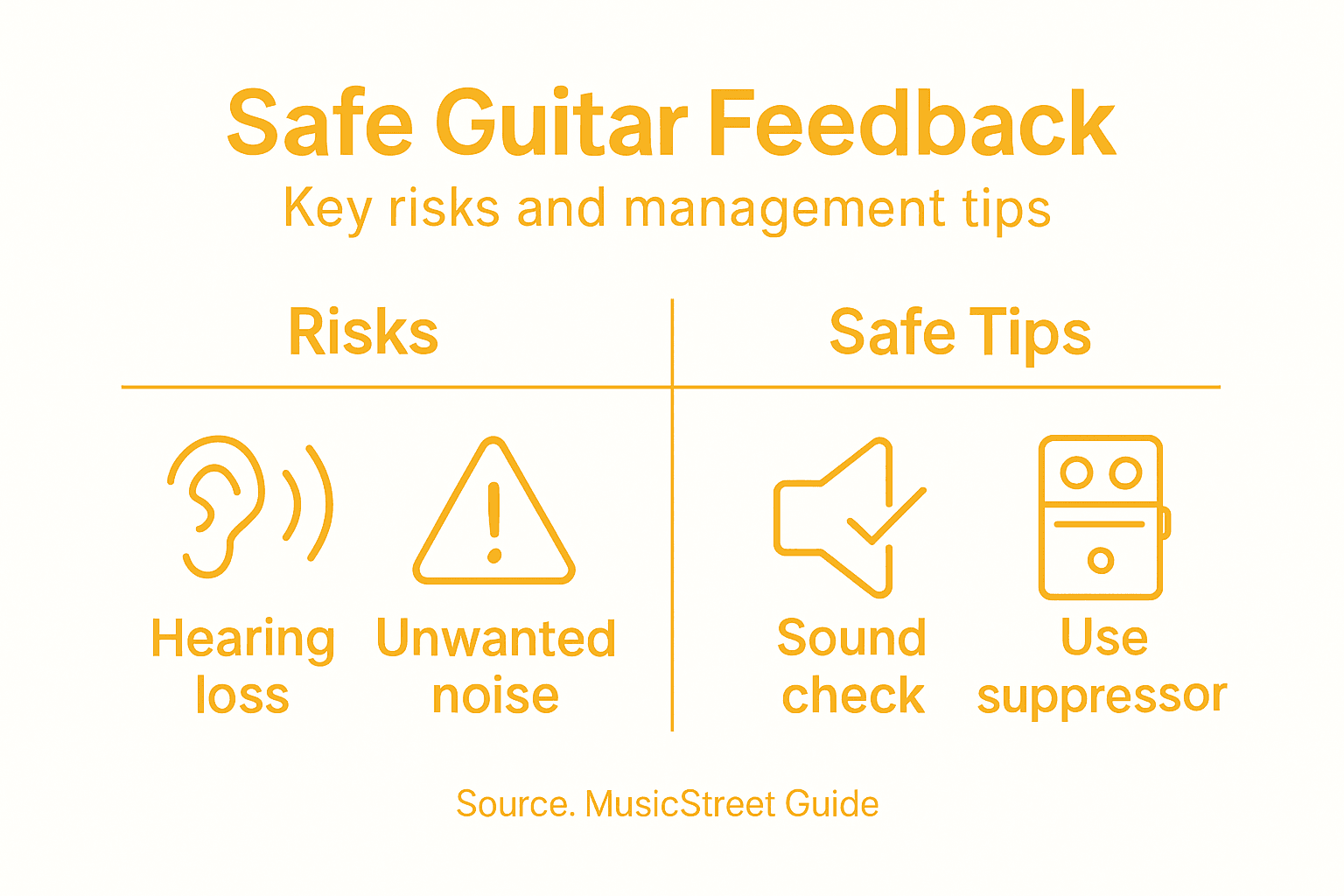 Infographic showing safe guitar feedback management