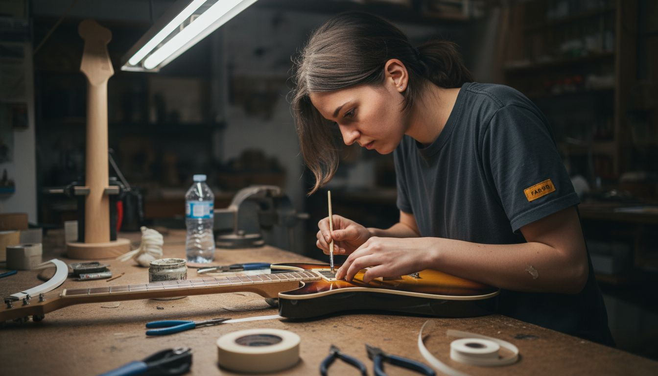 Applying electric guitar binding process