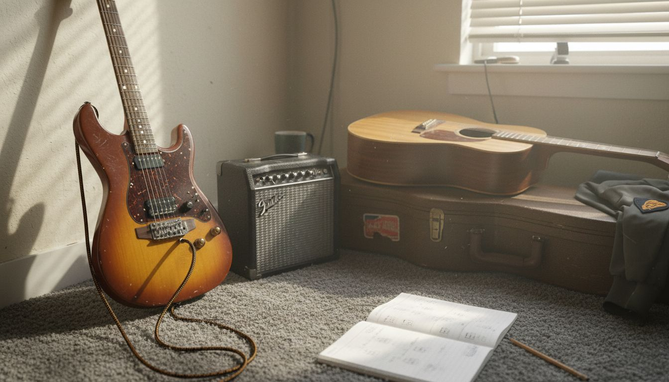 Electric and acoustic guitar side by side comparison