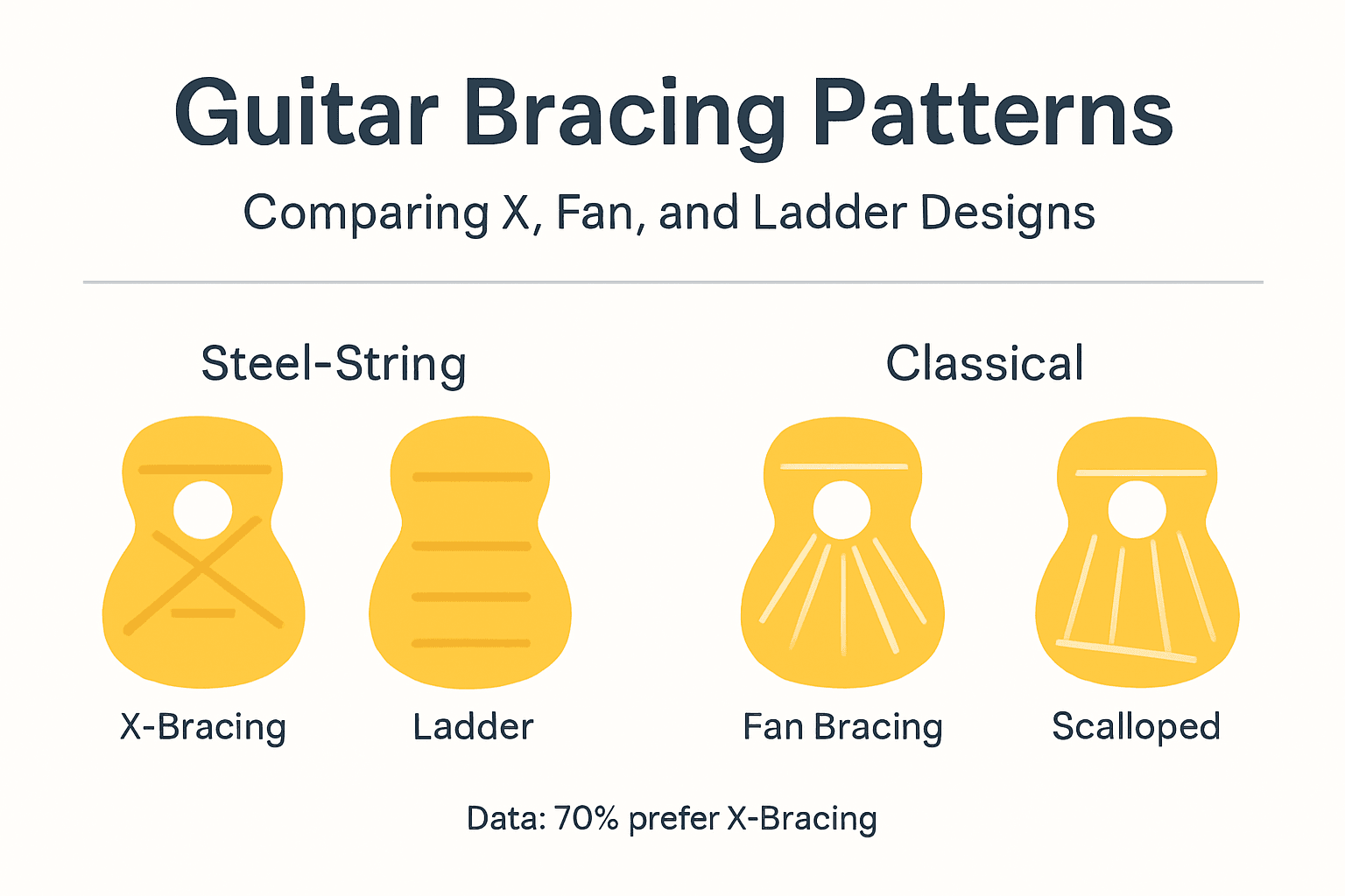 Infographic comparing guitar bracing types and tone