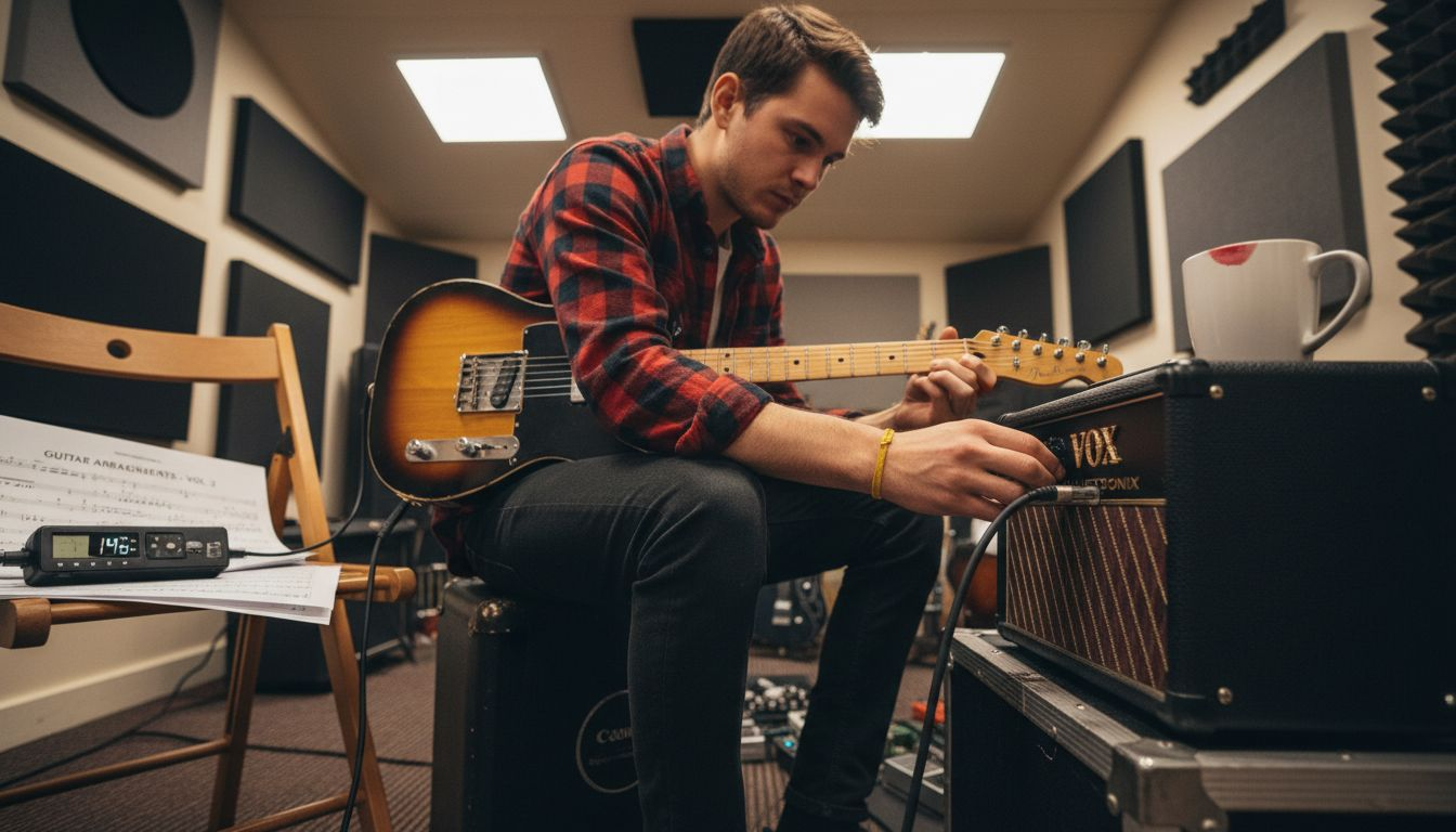 Player testing boutique amp with own guitar