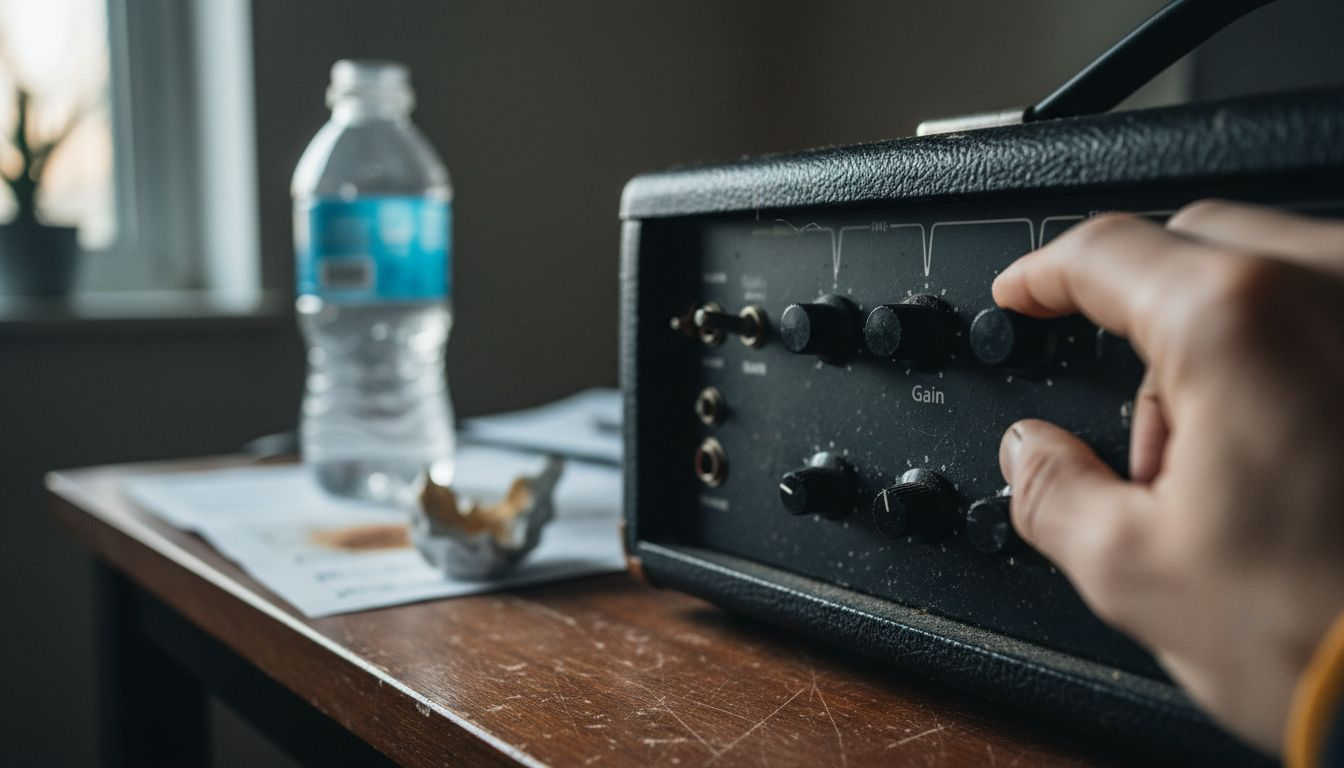 Close-up of amp preamp controls in use